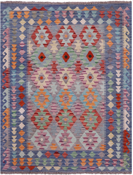 Reversible Kilim Flat Weave Wool On Wool Rug - 4' 11" X 6' 6" - Golden Nile