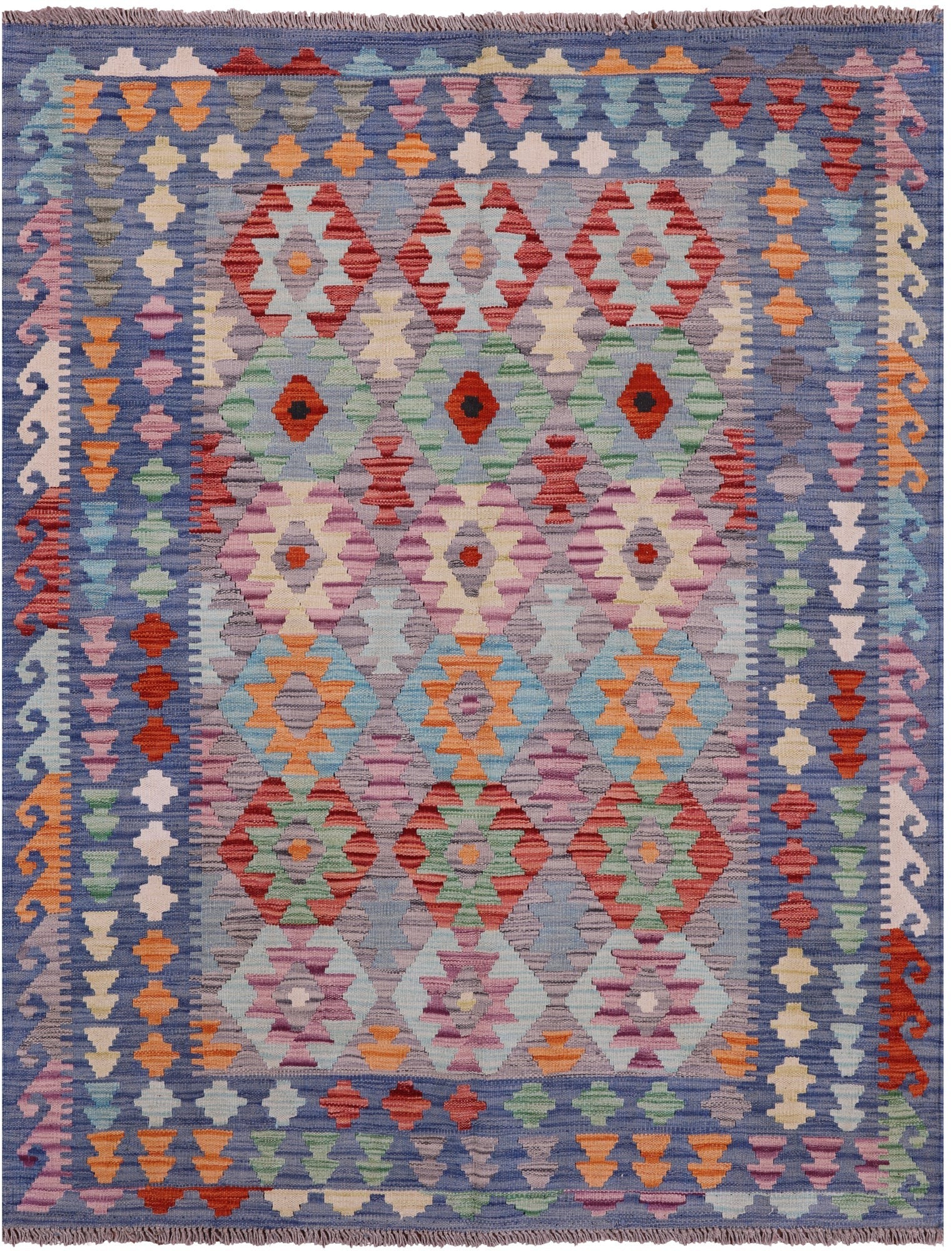 Reversible Kilim Flat Weave Wool On Wool Rug - 4' 11" X 6' 6" - Golden Nile