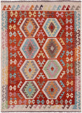 Reversible Kilim Flat Weave Wool On Wool Rug - 5' 0" X 6' 8" - Golden Nile