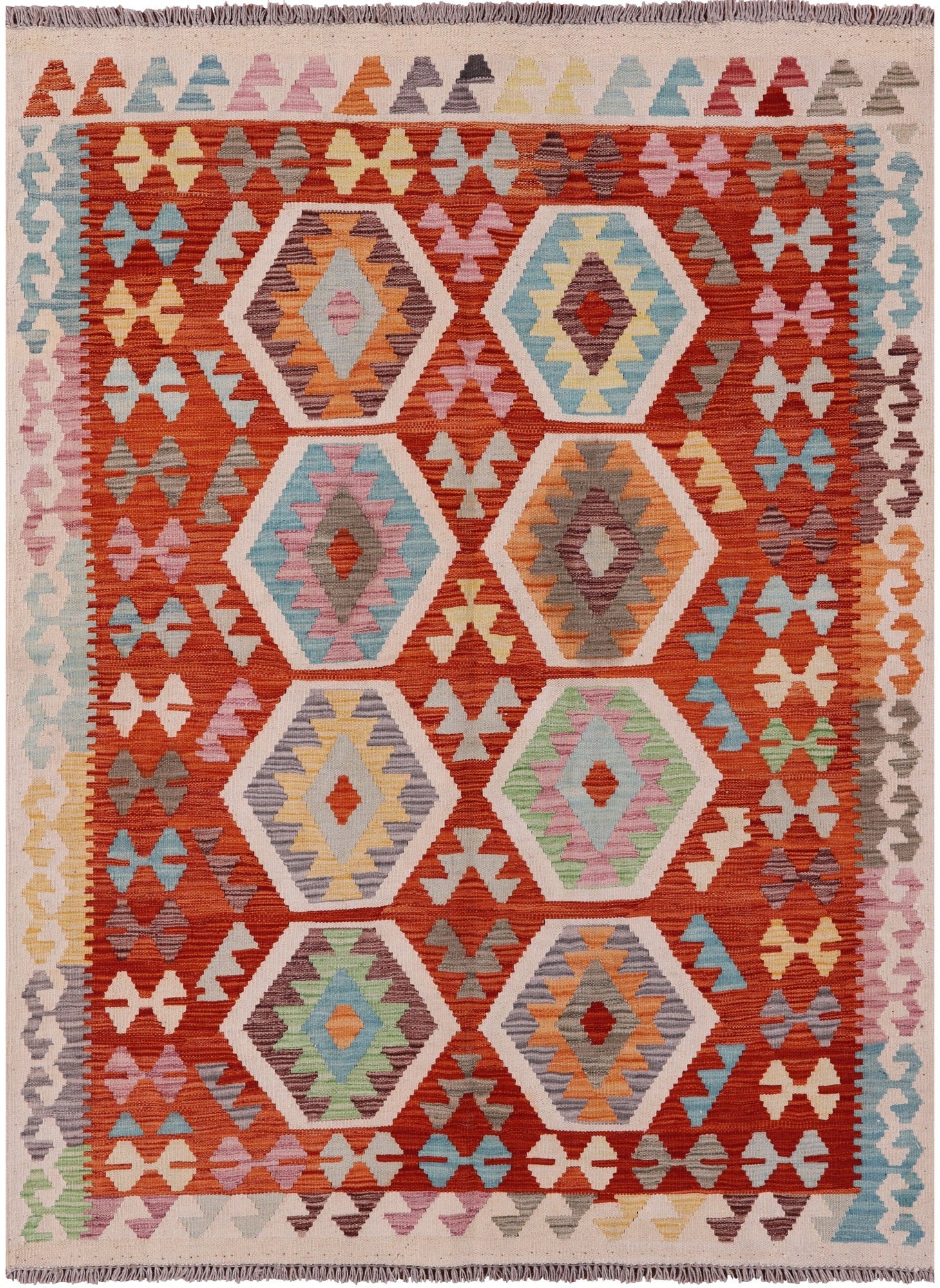 Reversible Kilim Flat Weave Wool On Wool Rug - 5' 0" X 6' 8" - Golden Nile
