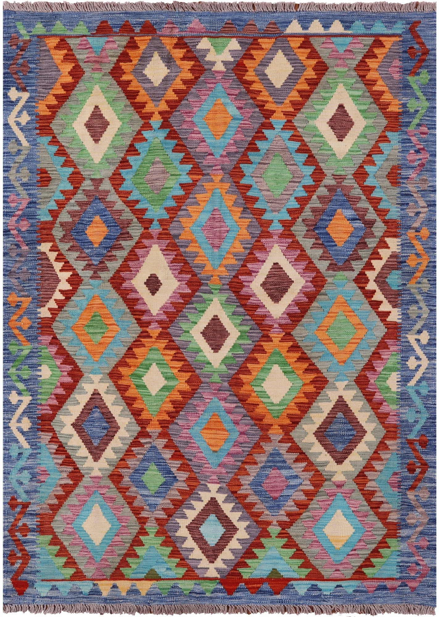 Reversible Kilim Flat Weave Wool On Wool Rug - 4' 9" X 6' 6" - Golden Nile