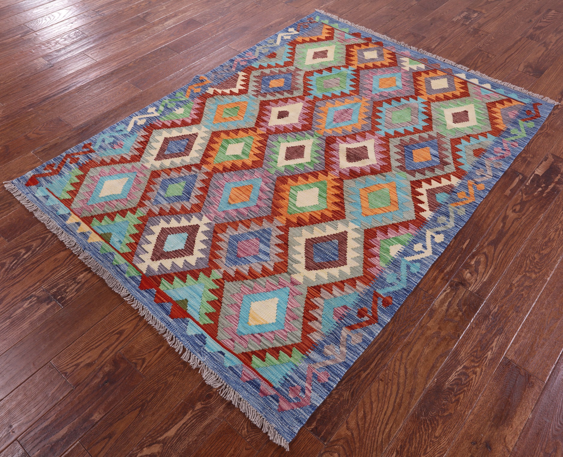 Reversible Kilim Flat Weave Wool On Wool Rug - 4' 9" X 6' 6" - Golden Nile