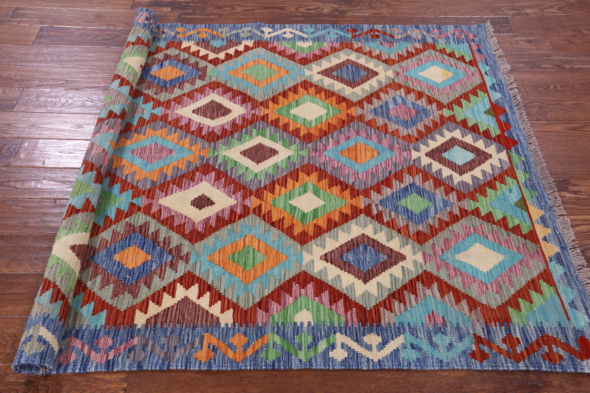 Reversible Kilim Flat Weave Wool On Wool Rug - 4' 9" X 6' 6" - Golden Nile