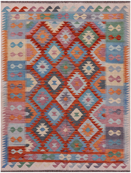 Reversible Kilim Flat Weave Wool On Wool Rug - 4' 11" X 6' 5" - Golden Nile