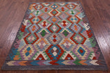 Reversible Kilim Flat Weave Wool On Wool Rug - 4' 10" X 6' 8" - Golden Nile