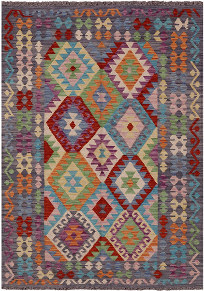 Reversible Kilim Flat Weave Wool On Wool Rug - 4' 9" X 6' 6" - Golden Nile