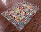 Reversible Kilim Flat Weave Wool On Wool Rug - 4' 9" X 6' 6" - Golden Nile