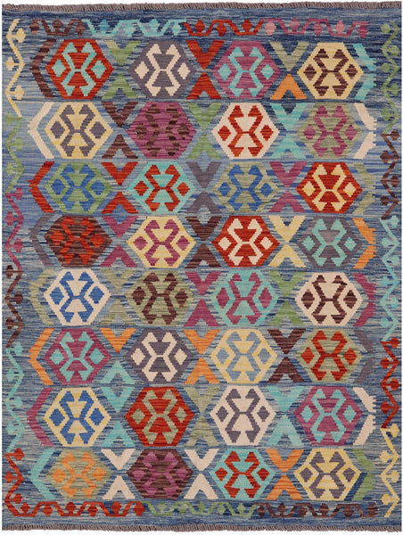 Reversible Kilim Flat Weave Wool On Wool Rug - 5' 0" X 6' 5" - Golden Nile