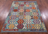Reversible Kilim Flat Weave Wool On Wool Rug - 5' 0" X 6' 5" - Golden Nile