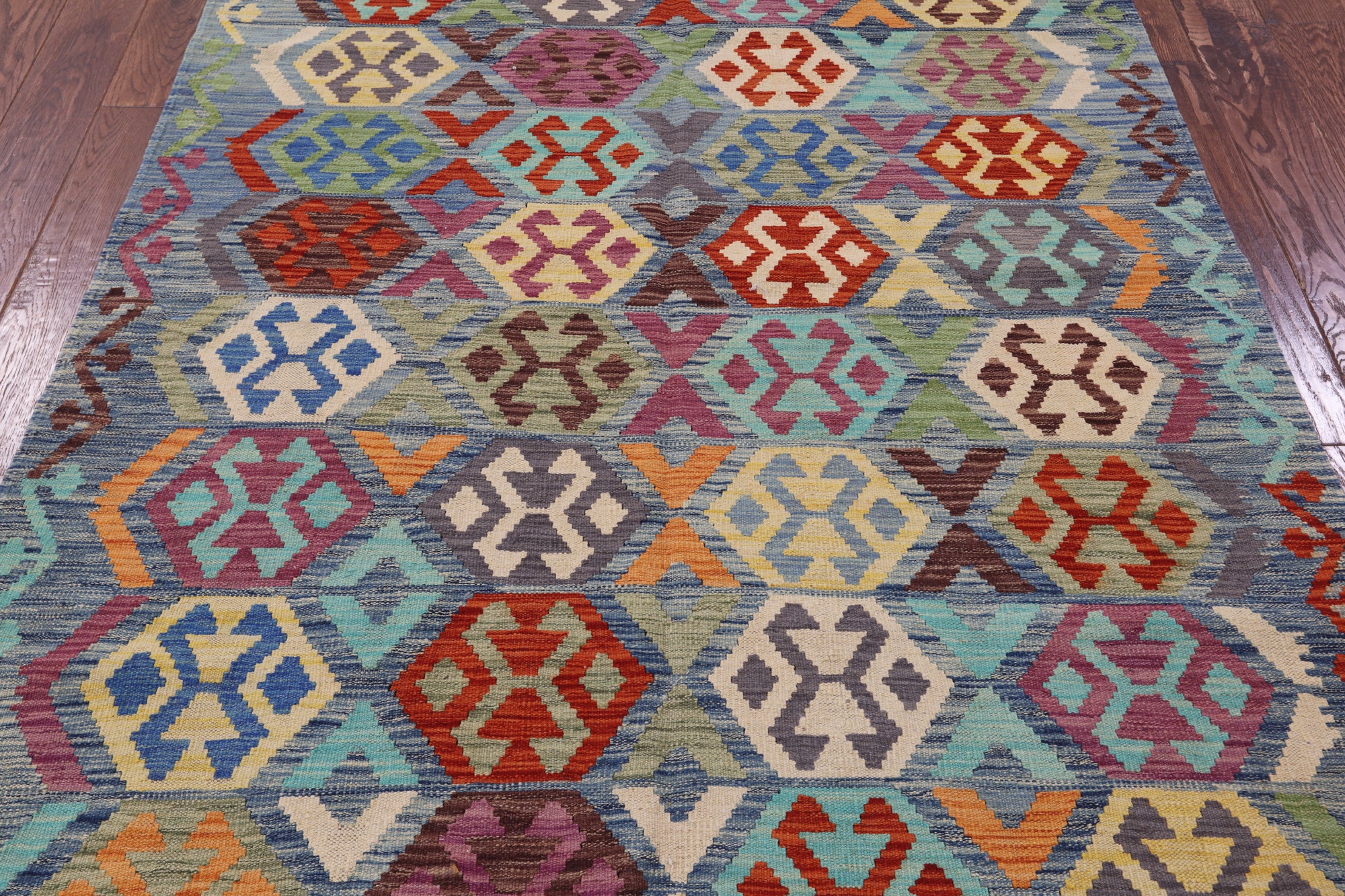 Reversible Kilim Flat Weave Wool On Wool Rug - 5' 0" X 6' 5" - Golden Nile