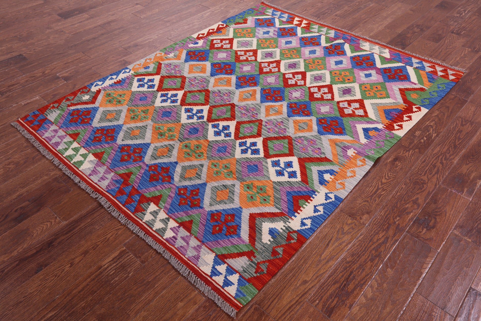 Reversible Kilim Flat Weave Wool On Wool Rug - 5' 1" X 6' 7" - Golden Nile