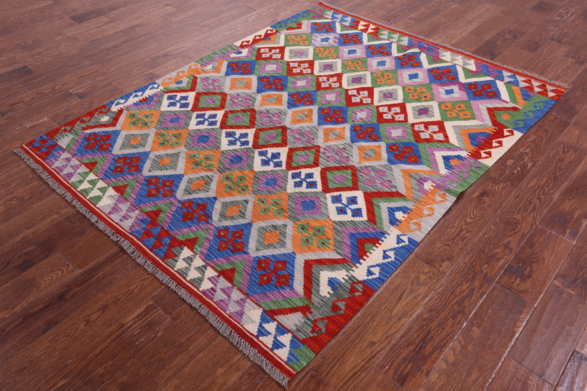 Reversible Kilim Flat Weave Wool On Wool Rug - 5' 1" X 6' 7" - Golden Nile