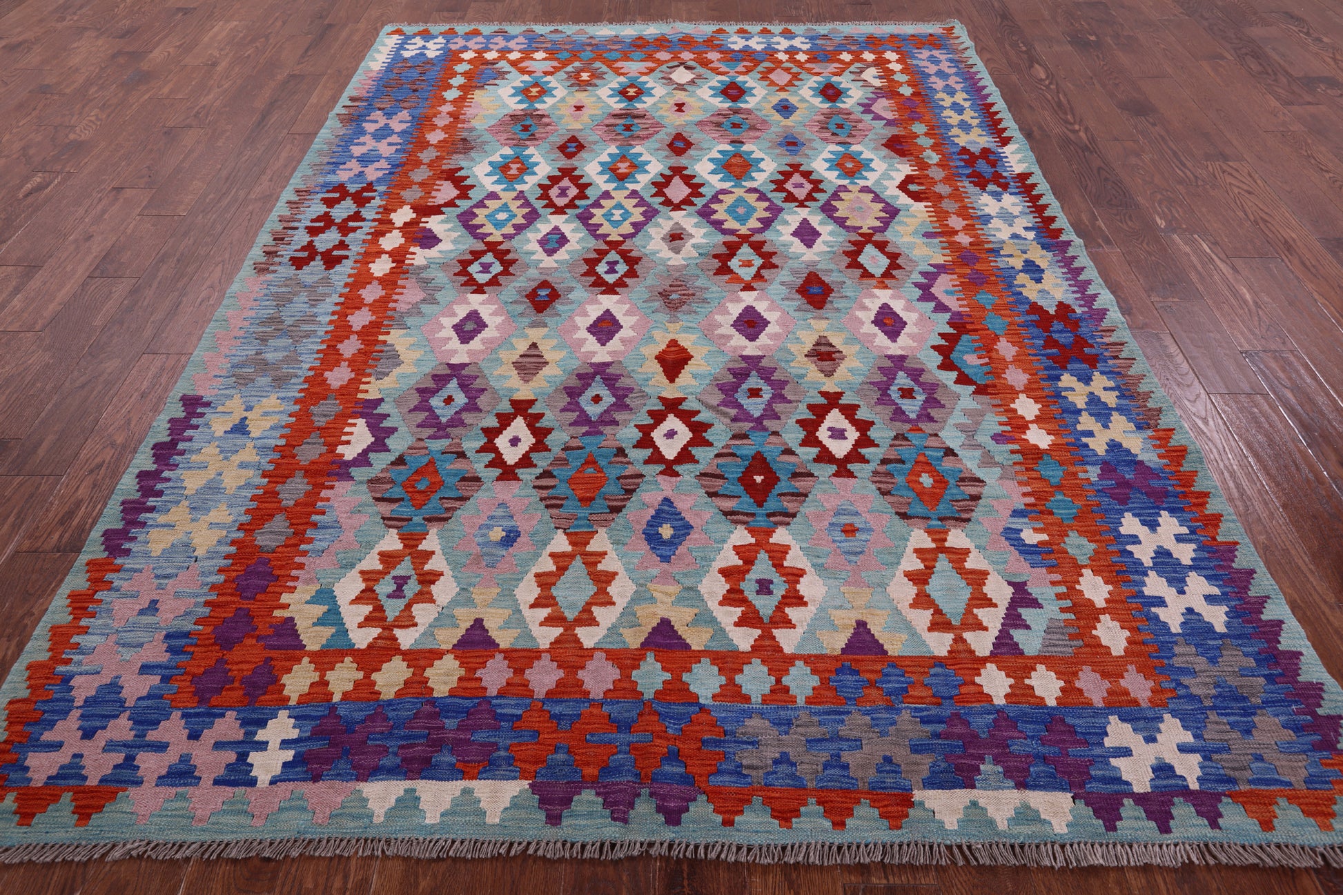 Reversible Kilim Flat Weave Wool On Wool Rug - 6' 11" X 9' 8" - Golden Nile