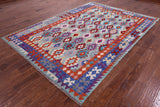 Reversible Kilim Flat Weave Wool On Wool Rug - 6' 11" X 9' 8" - Golden Nile