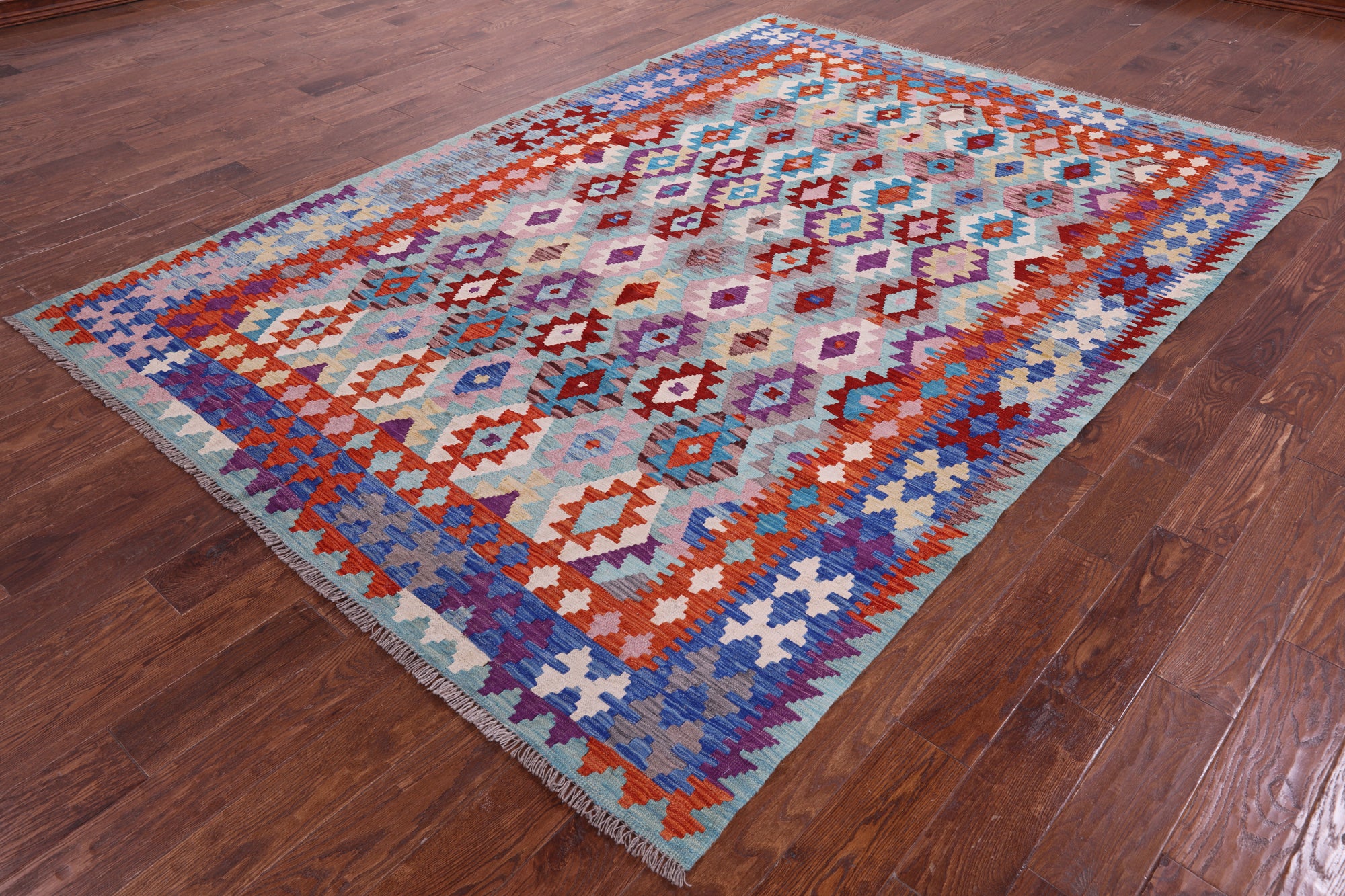 Reversible Kilim Flat Weave Wool On Wool Rug - 6' 11" X 9' 8" - Golden Nile