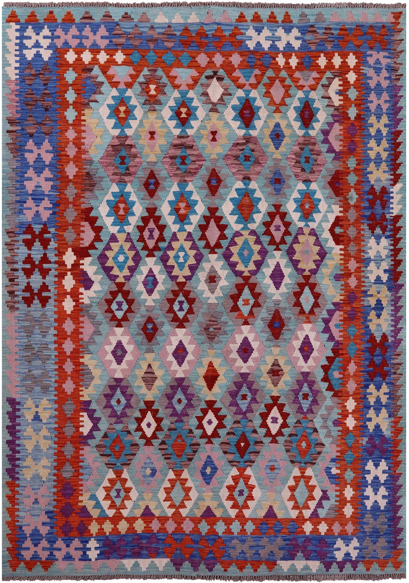 Reversible Kilim Flat Weave Wool On Wool Rug - 6' 11" X 9' 8" - Golden Nile