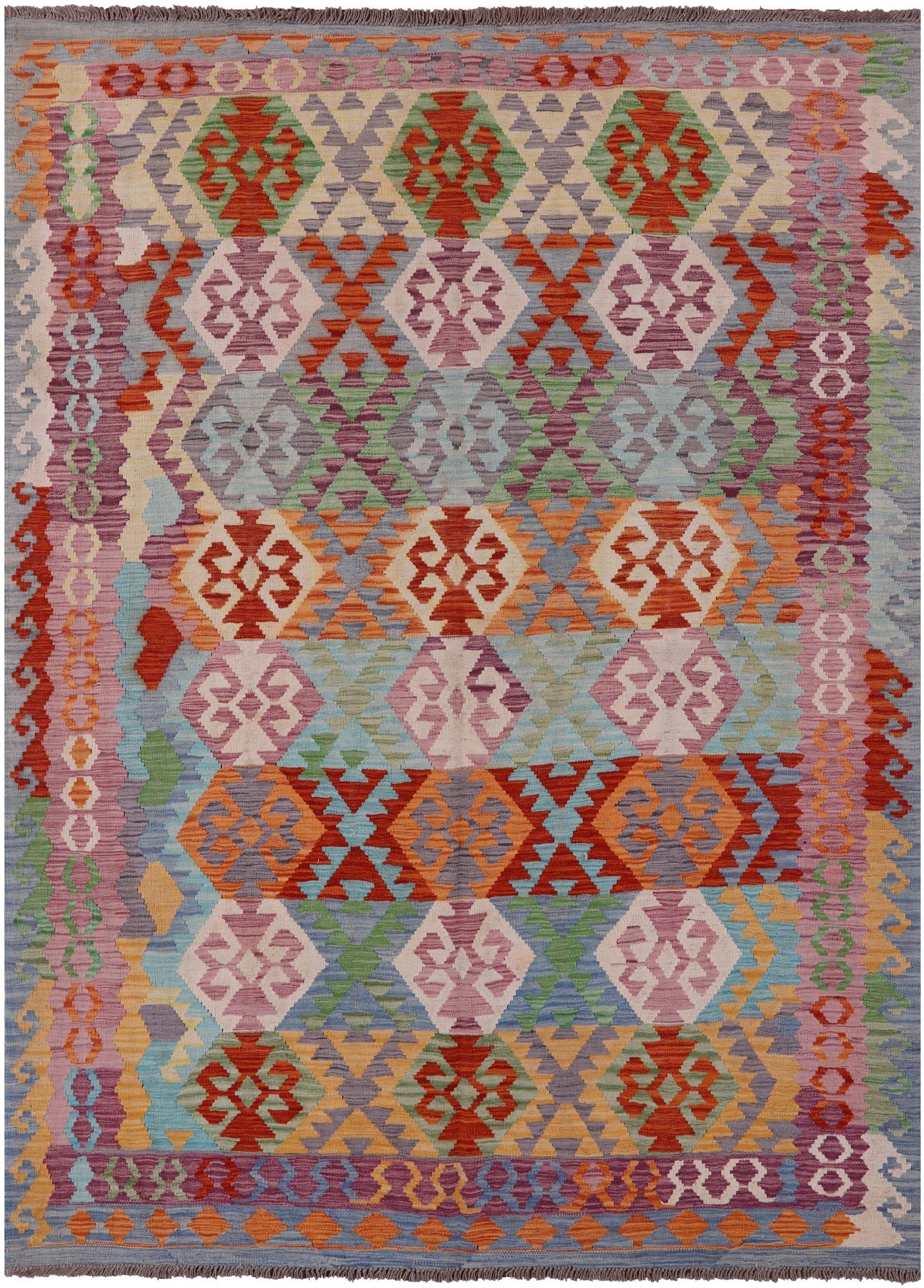 Reversible Kilim Flat Weave Wool On Wool Rug - 6' 9" X 9' 0" - Golden Nile