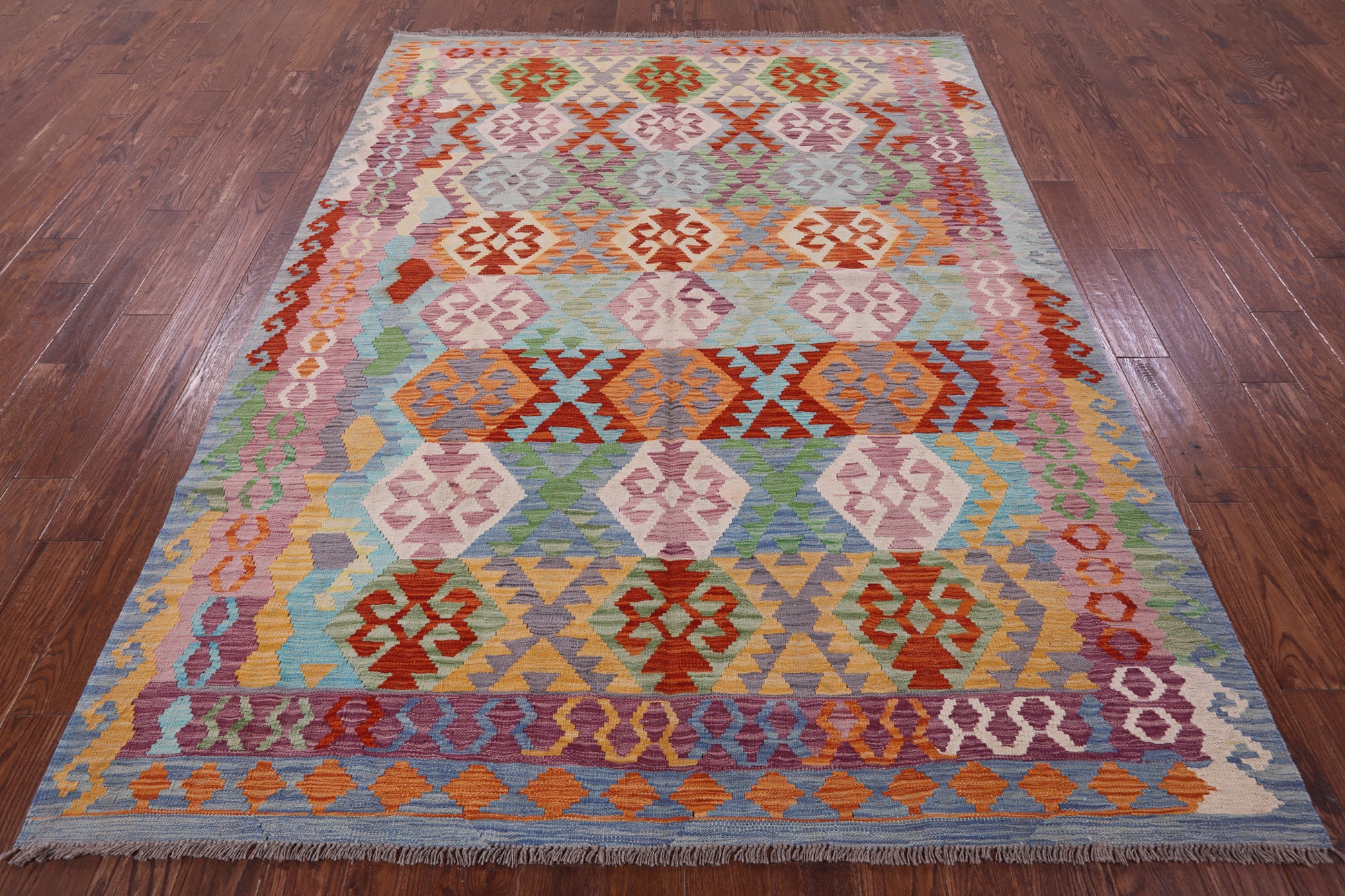Reversible Kilim Flat Weave Wool On Wool Rug - 6' 9" X 9' 0" - Golden Nile