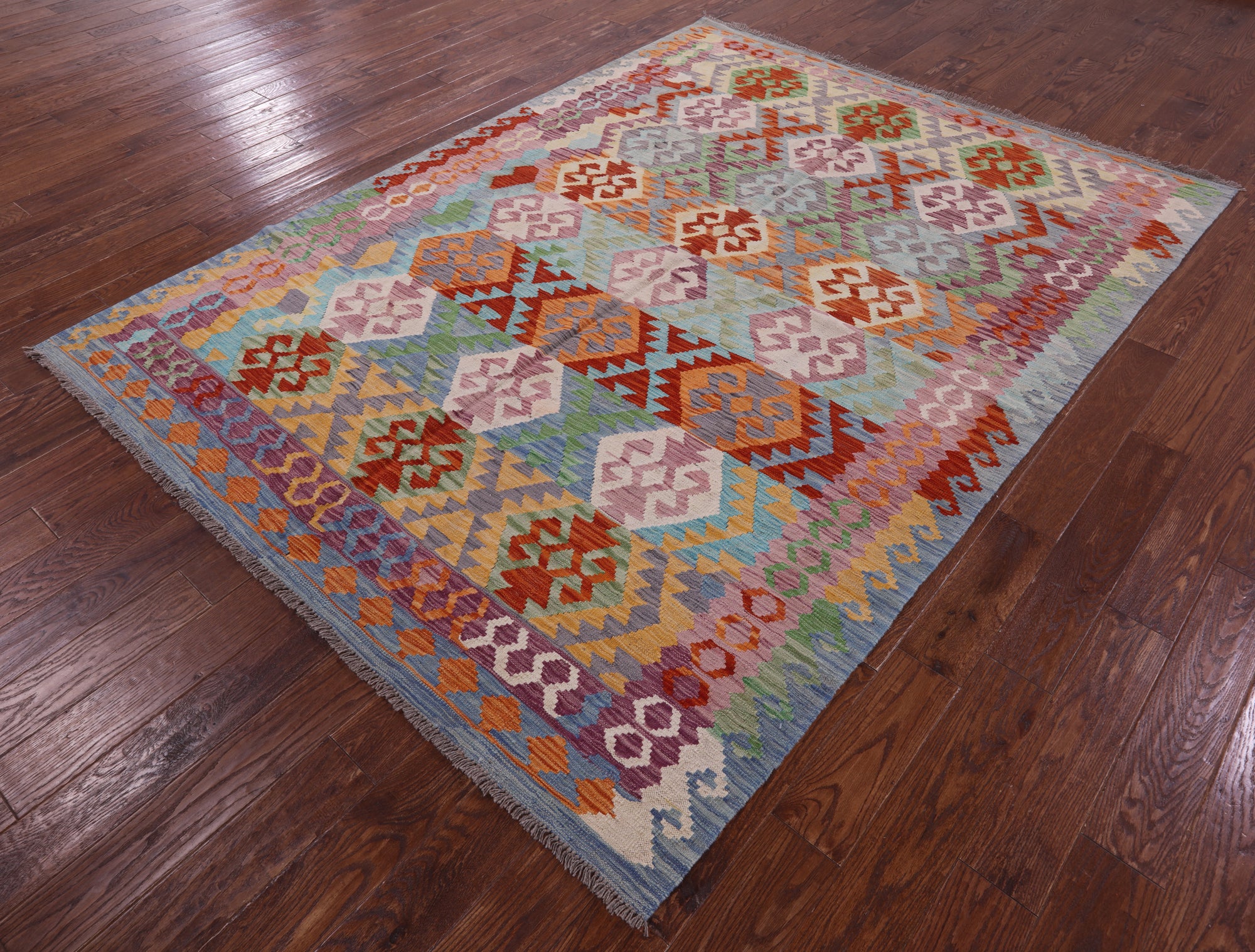 Reversible Kilim Flat Weave Wool On Wool Rug - 6' 9" X 9' 0" - Golden Nile