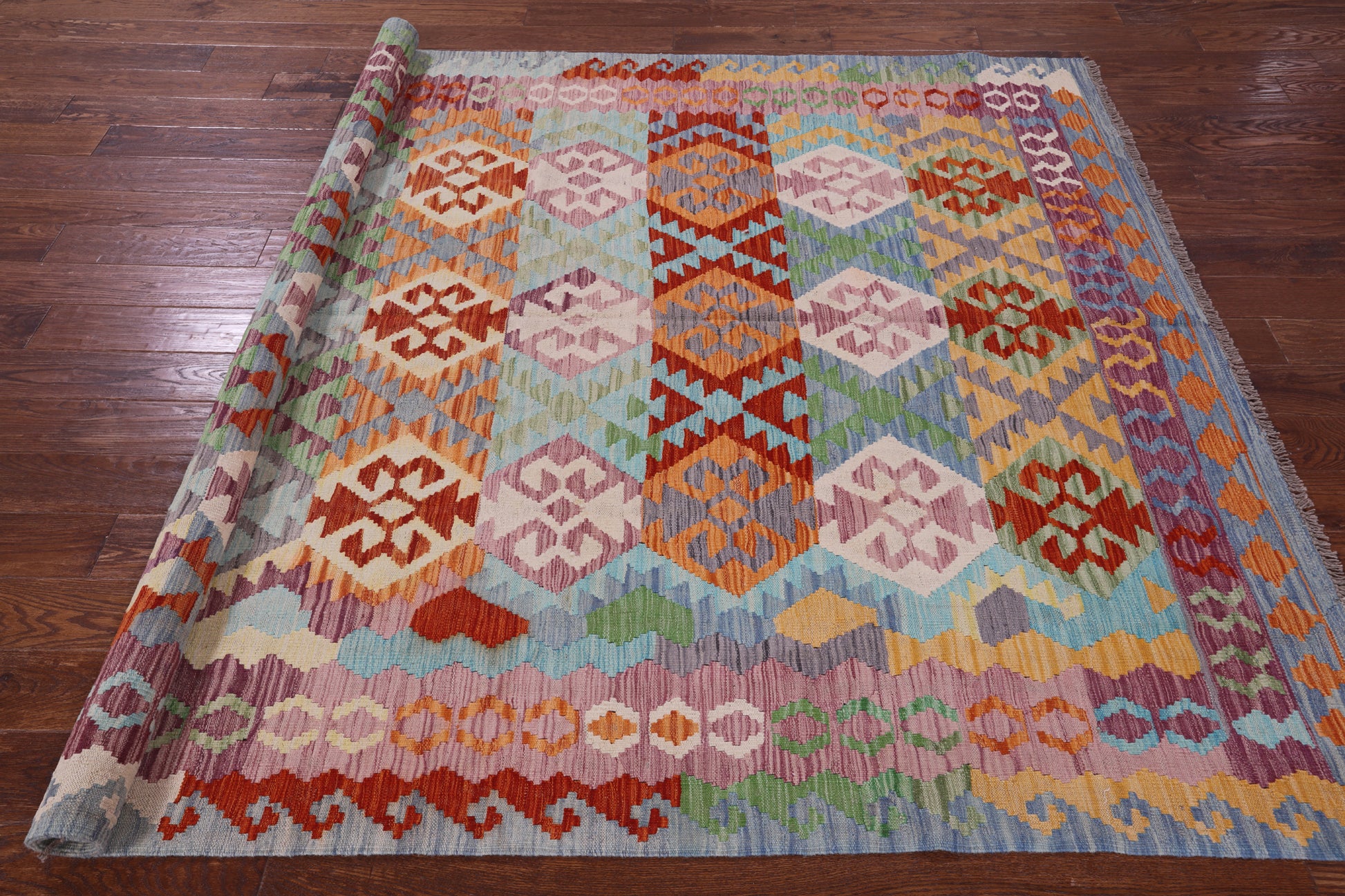 Reversible Kilim Flat Weave Wool On Wool Rug - 6' 9" X 9' 0" - Golden Nile