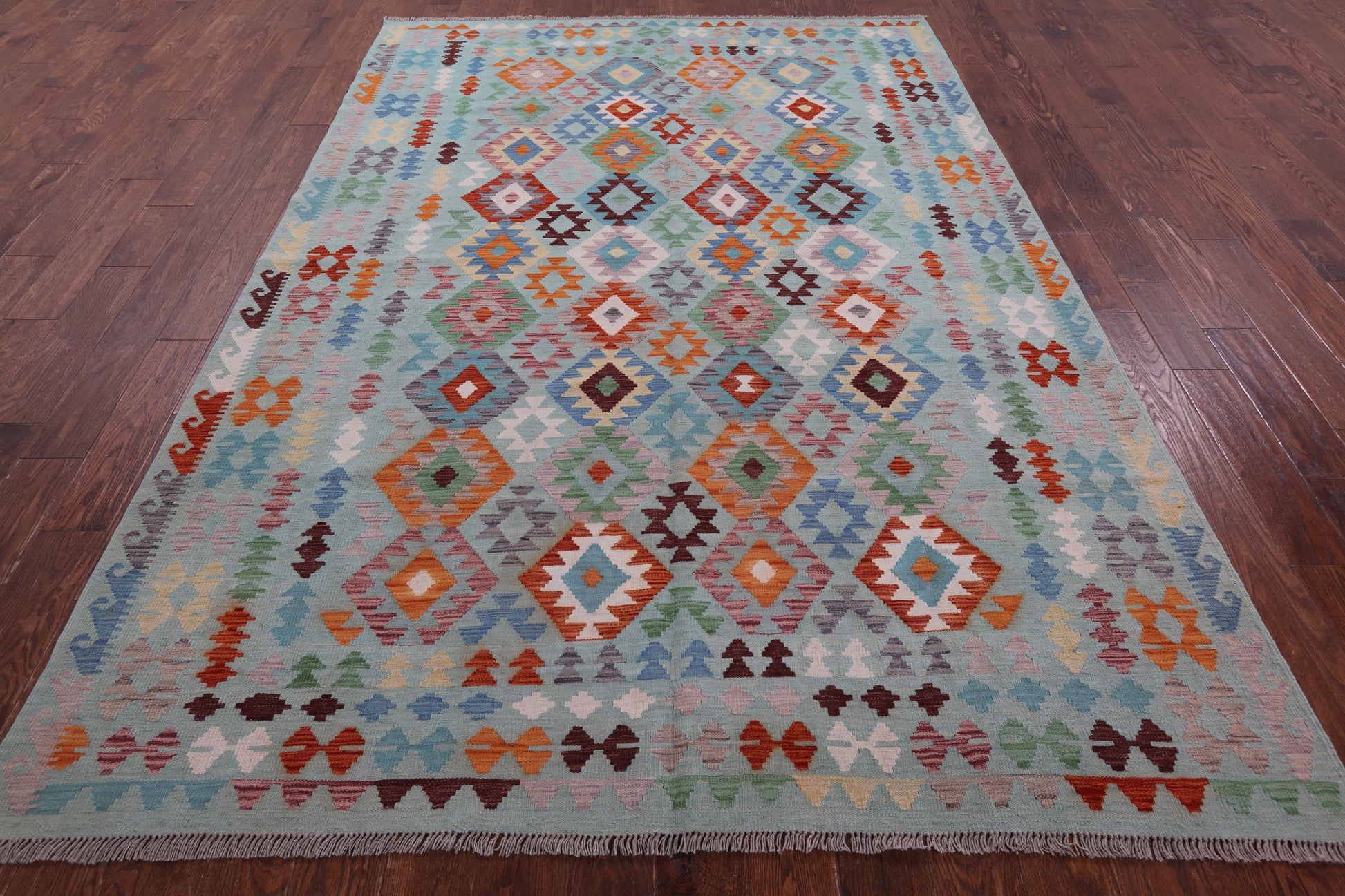 Reversible Kilim Flat Weave Wool On Wool Rug - 6' 9" X 9' 10" - Golden Nile