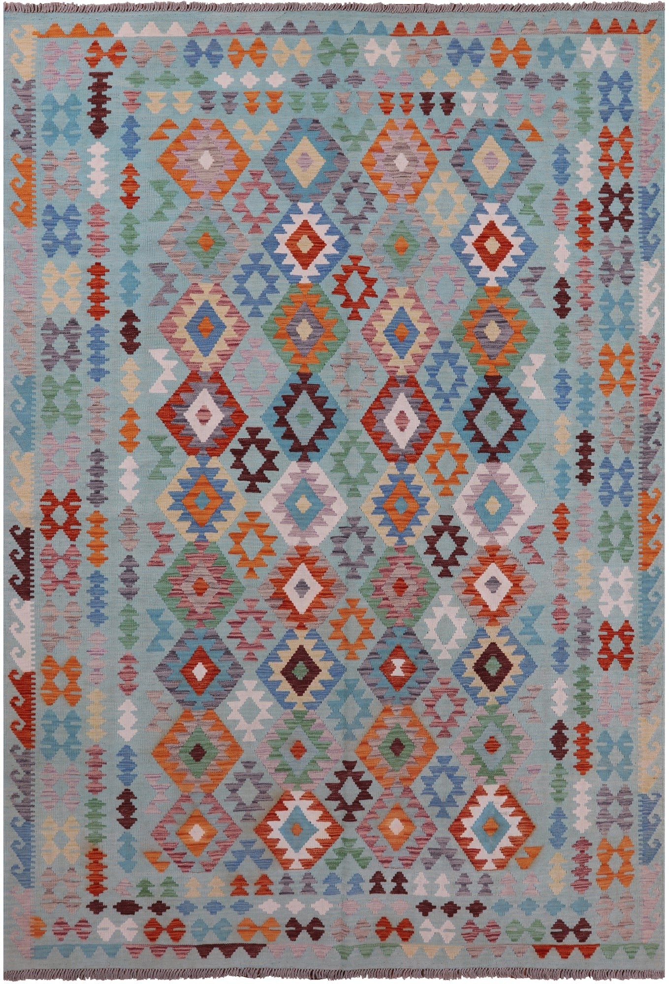 Reversible Kilim Flat Weave Wool On Wool Rug - 6' 9" X 9' 10" - Golden Nile