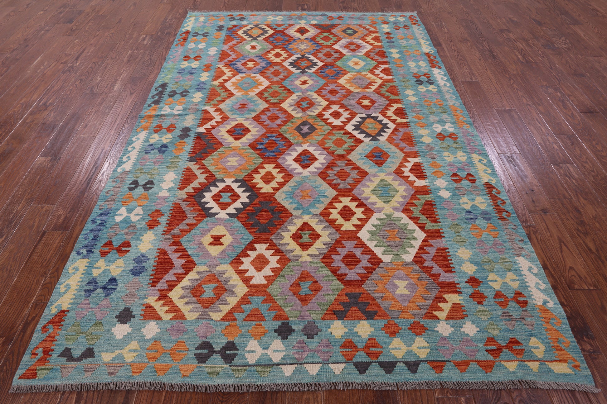 Reversible Kilim Flat Weave Wool On Wool Rug - 6' 8" X 9' 10" - Golden Nile
