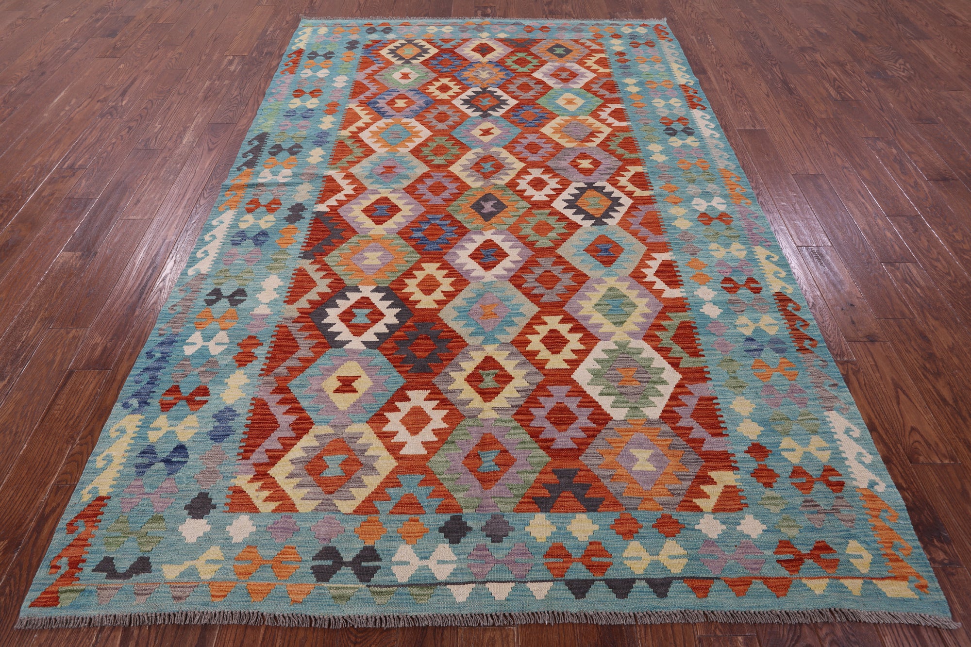 Reversible Kilim Flat Weave Wool On Wool Rug - 6' 8" X 9' 10" - Golden Nile