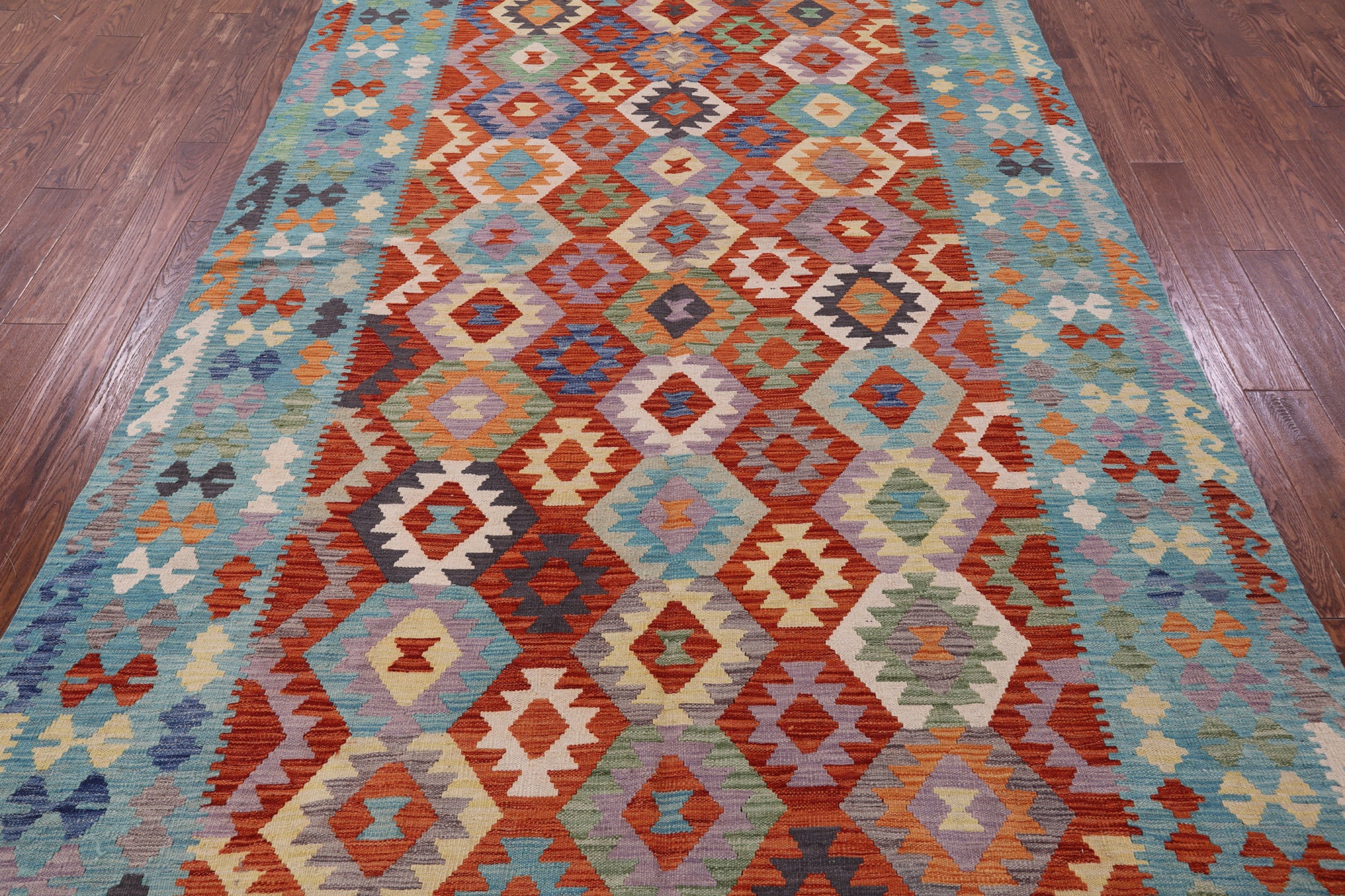 Reversible Kilim Flat Weave Wool On Wool Rug - 6' 8" X 9' 10" - Golden Nile