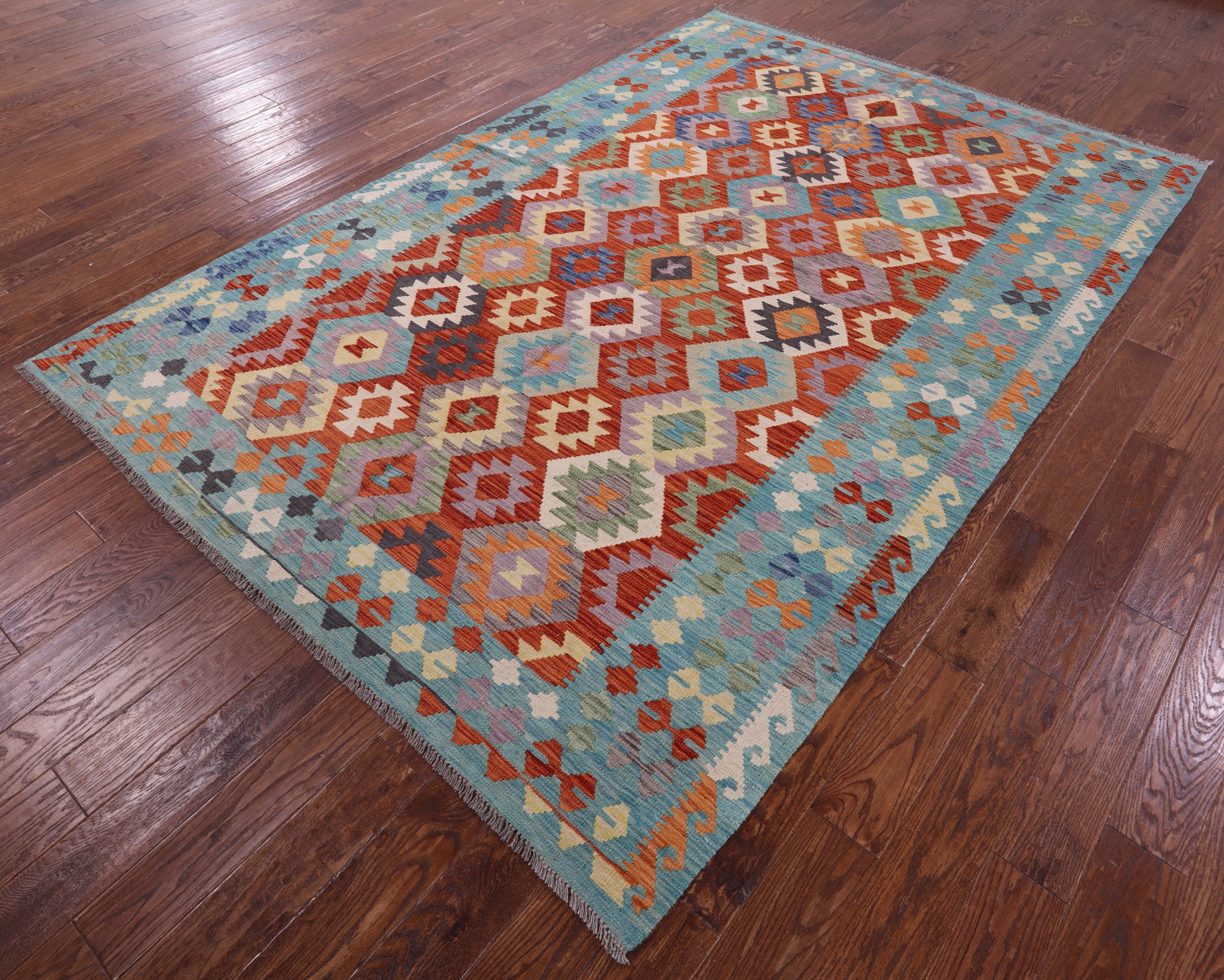 Reversible Kilim Flat Weave Wool On Wool Rug - 6' 8" X 9' 10" - Golden Nile