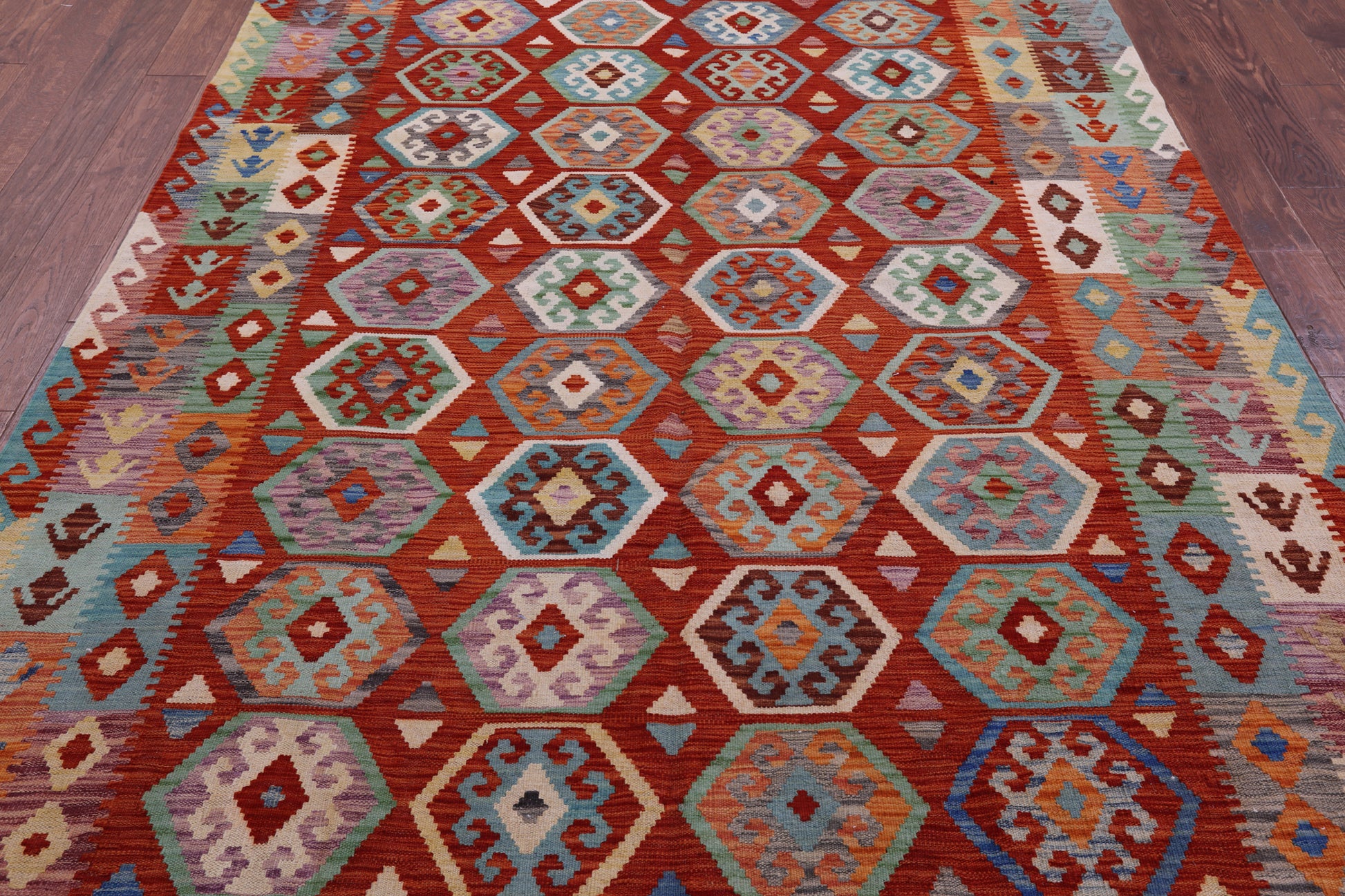 Reversible Kilim Flat Weave Wool On Wool Rug - 6' 8" X 9' 7" - Golden Nile