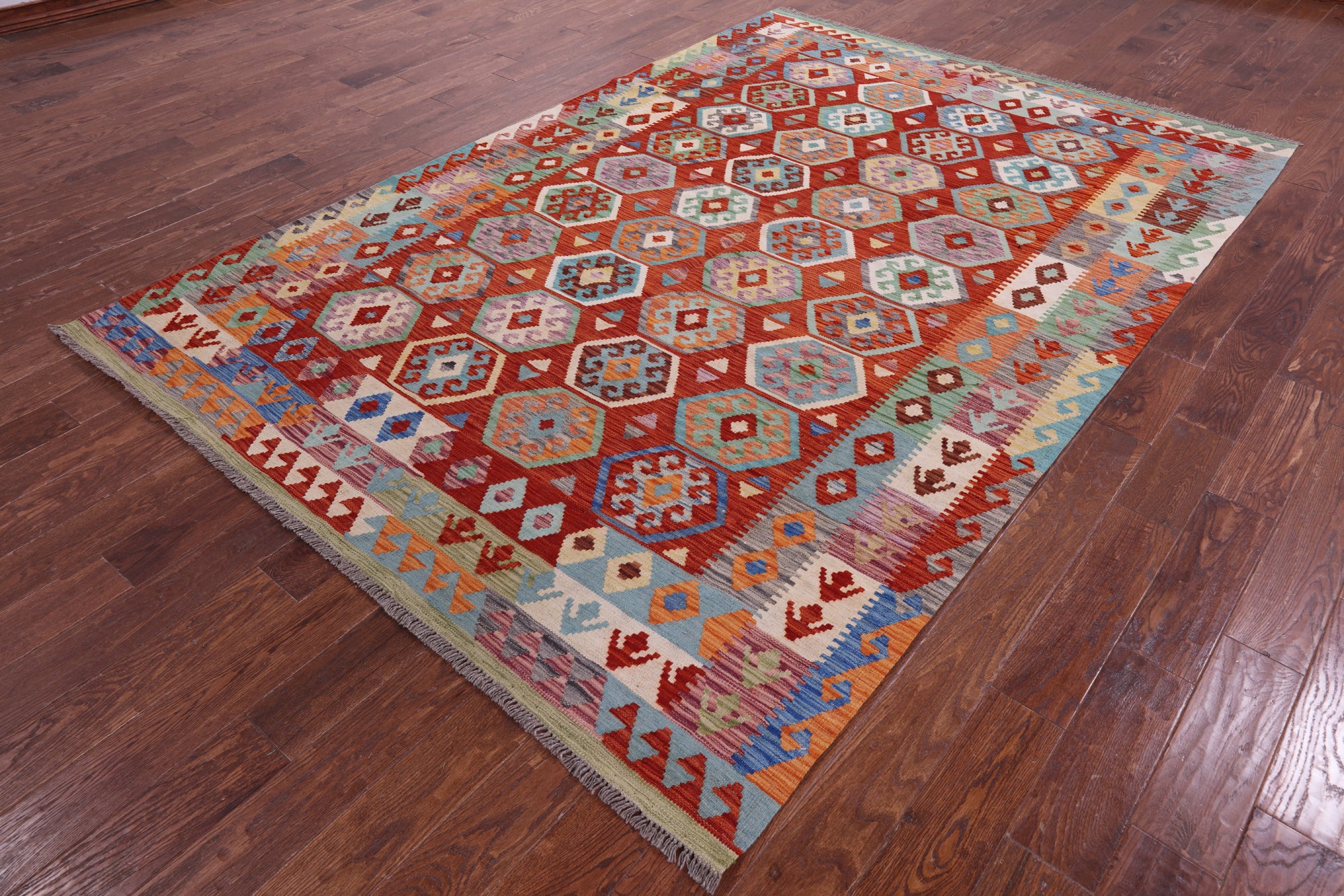 Reversible Kilim Flat Weave Wool On Wool Rug - 6' 8" X 9' 7" - Golden Nile