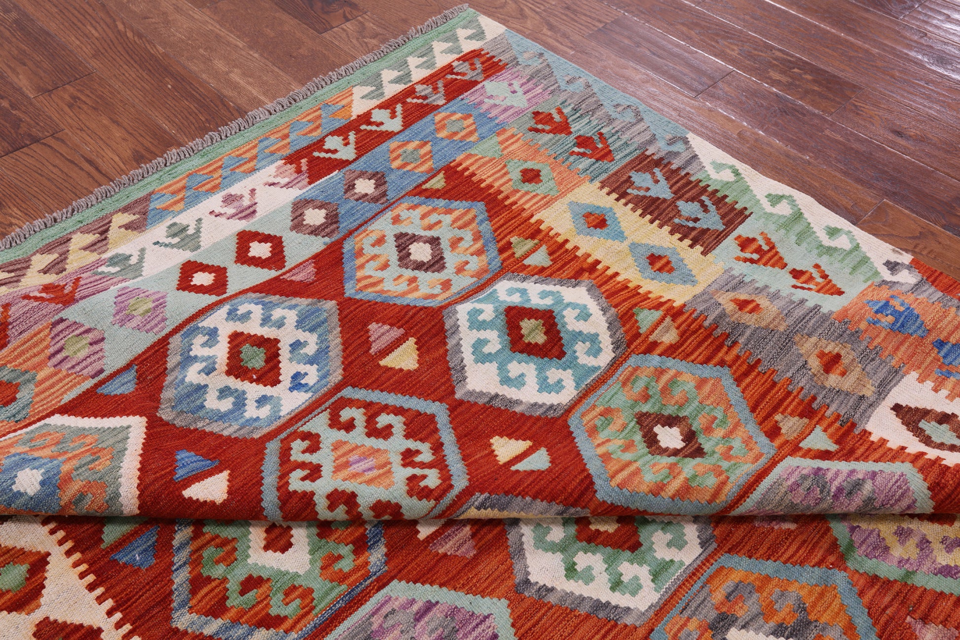 Reversible Kilim Flat Weave Wool On Wool Rug - 6' 8" X 9' 7" - Golden Nile