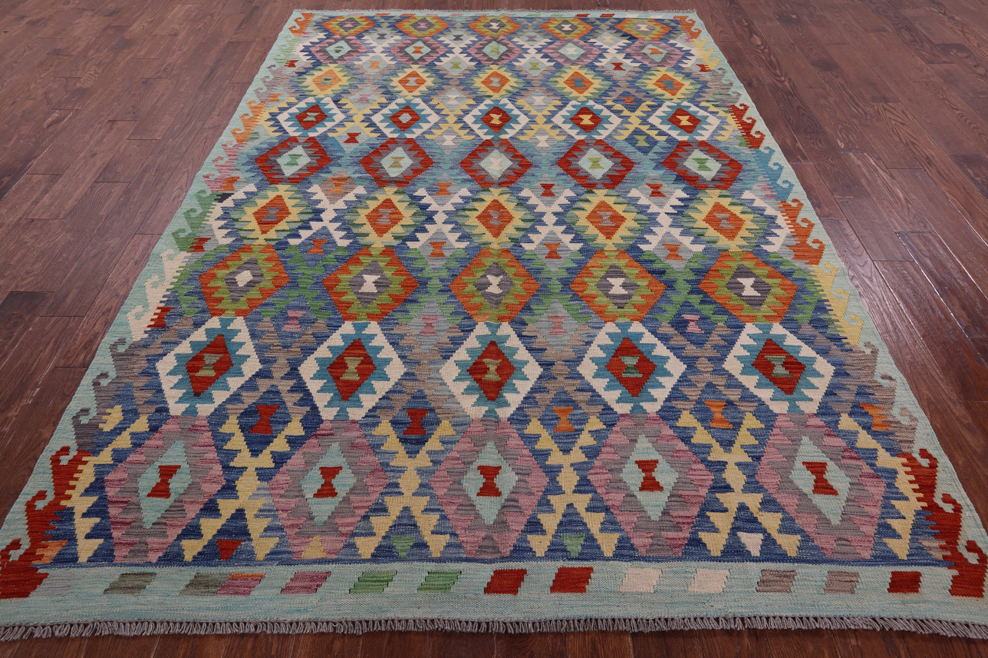 Reversible Kilim Flat Weave Wool On Wool Rug - 6' 11" X 9' 9" - Golden Nile