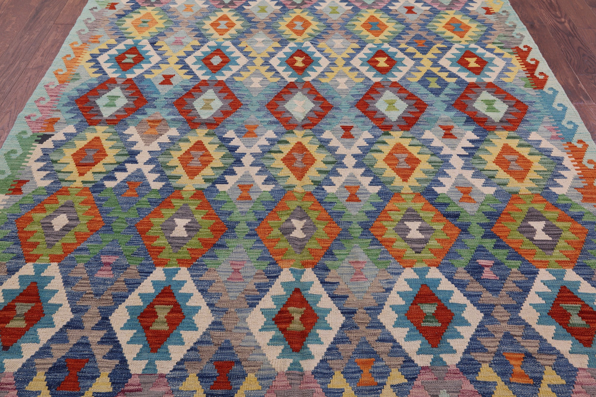 Reversible Kilim Flat Weave Wool On Wool Rug - 6' 11" X 9' 9" - Golden Nile