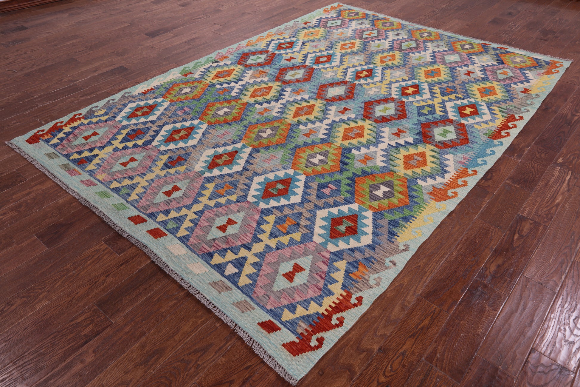 Reversible Kilim Flat Weave Wool On Wool Rug - 6' 11" X 9' 9" - Golden Nile
