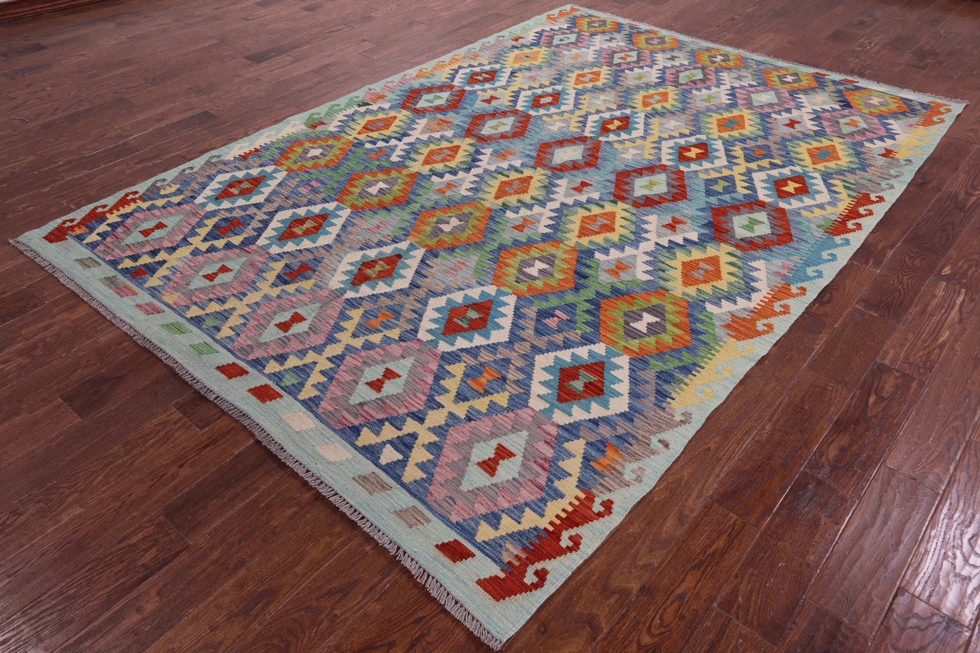 Reversible Kilim Flat Weave Wool On Wool Rug - 6' 11" X 9' 9" - Golden Nile