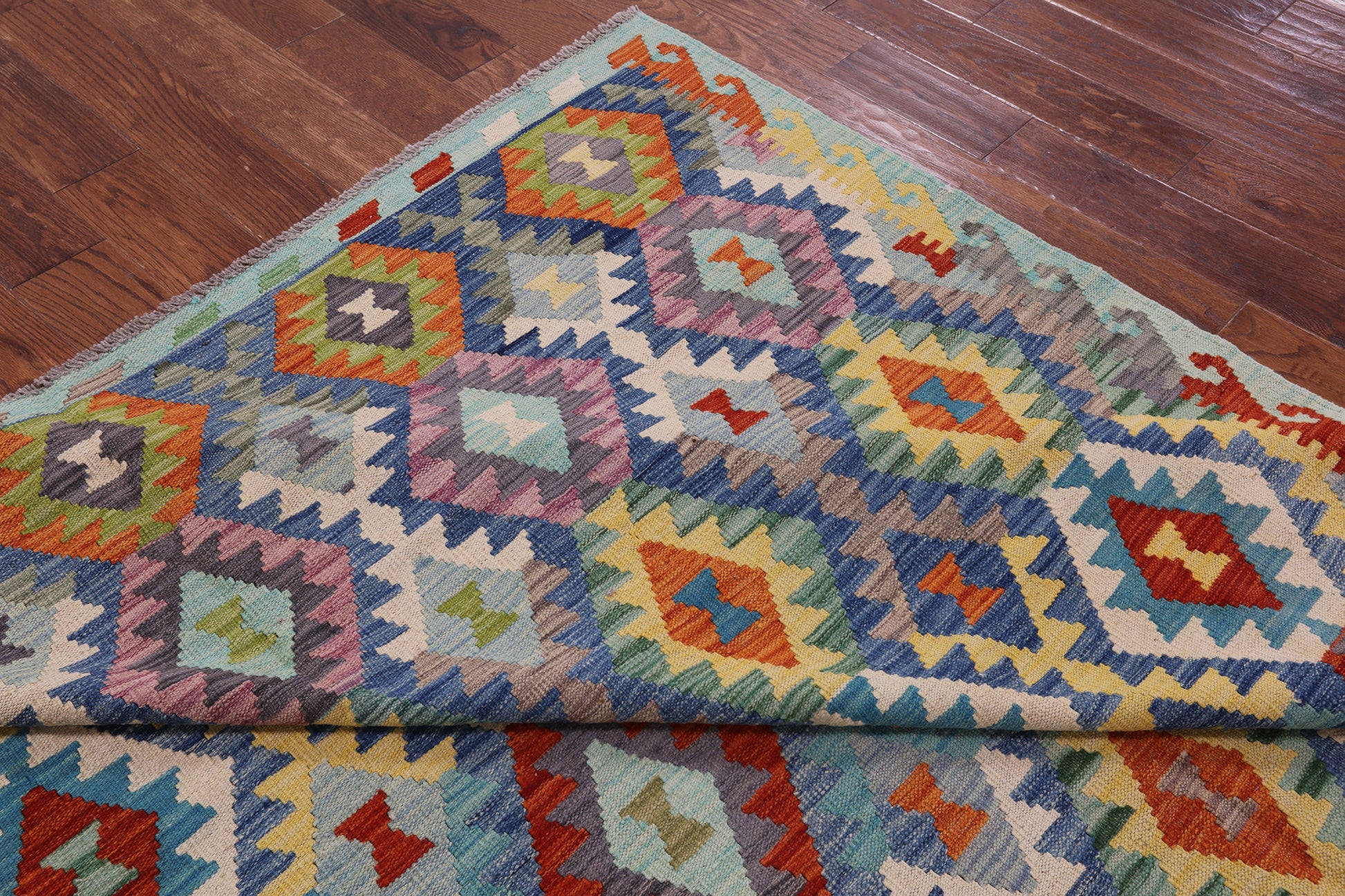 Reversible Kilim Flat Weave Wool On Wool Rug - 6' 11" X 9' 9" - Golden Nile