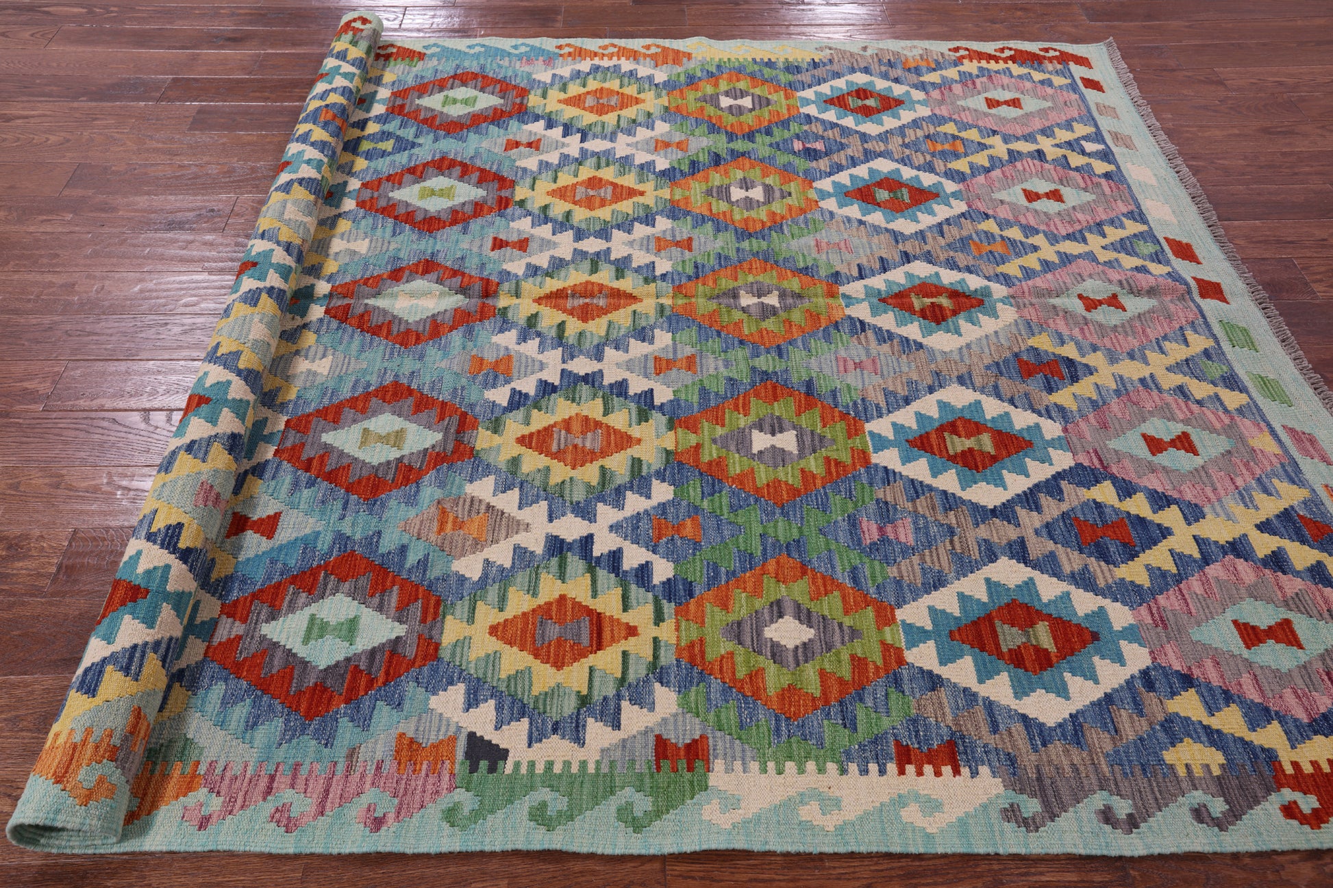 Reversible Kilim Flat Weave Wool On Wool Rug - 6' 11" X 9' 9" - Golden Nile