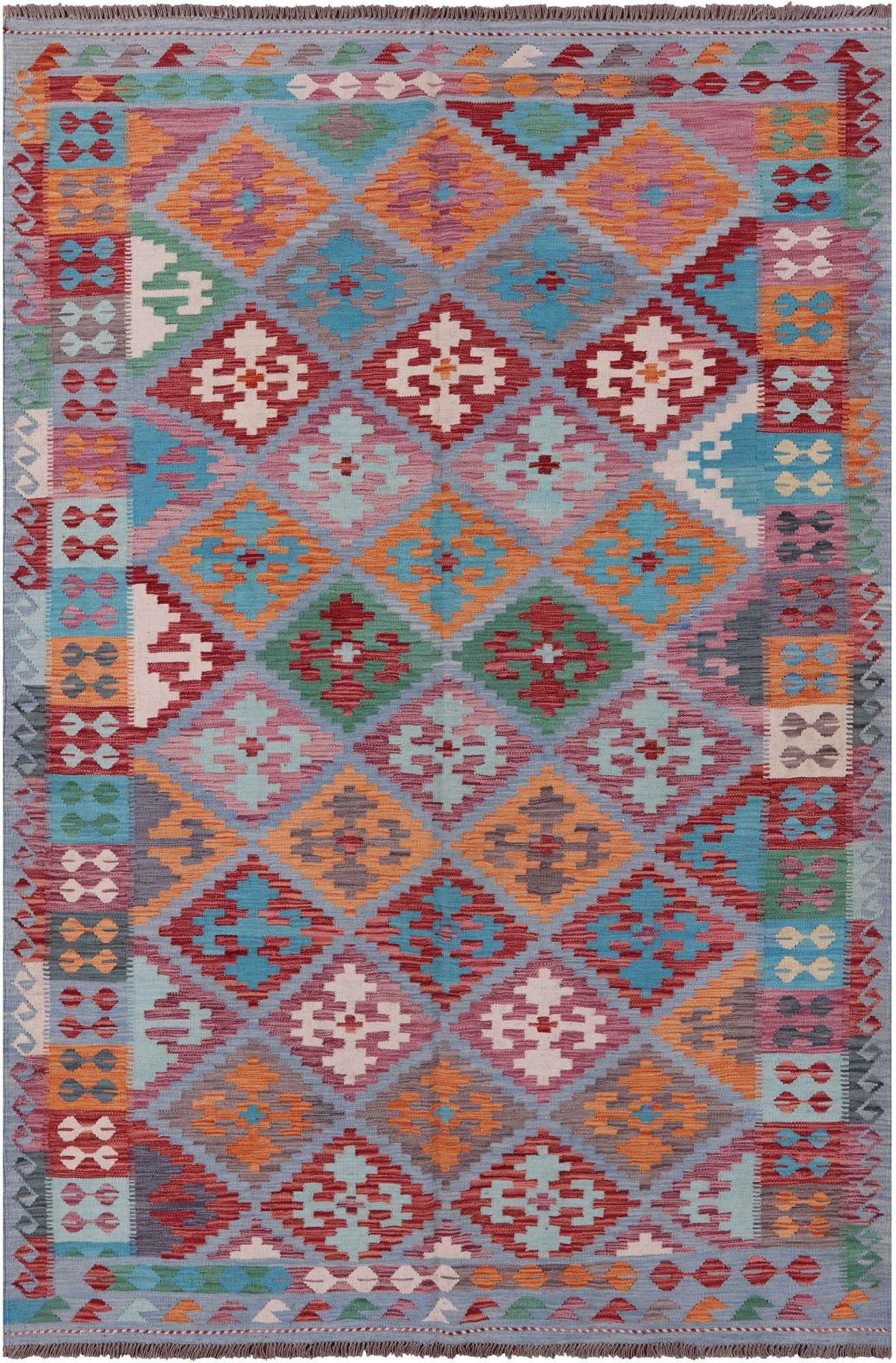 Reversible Kilim Flat Weave Wool On Wool Rug - 6' 6" X 9' 9" - Golden Nile