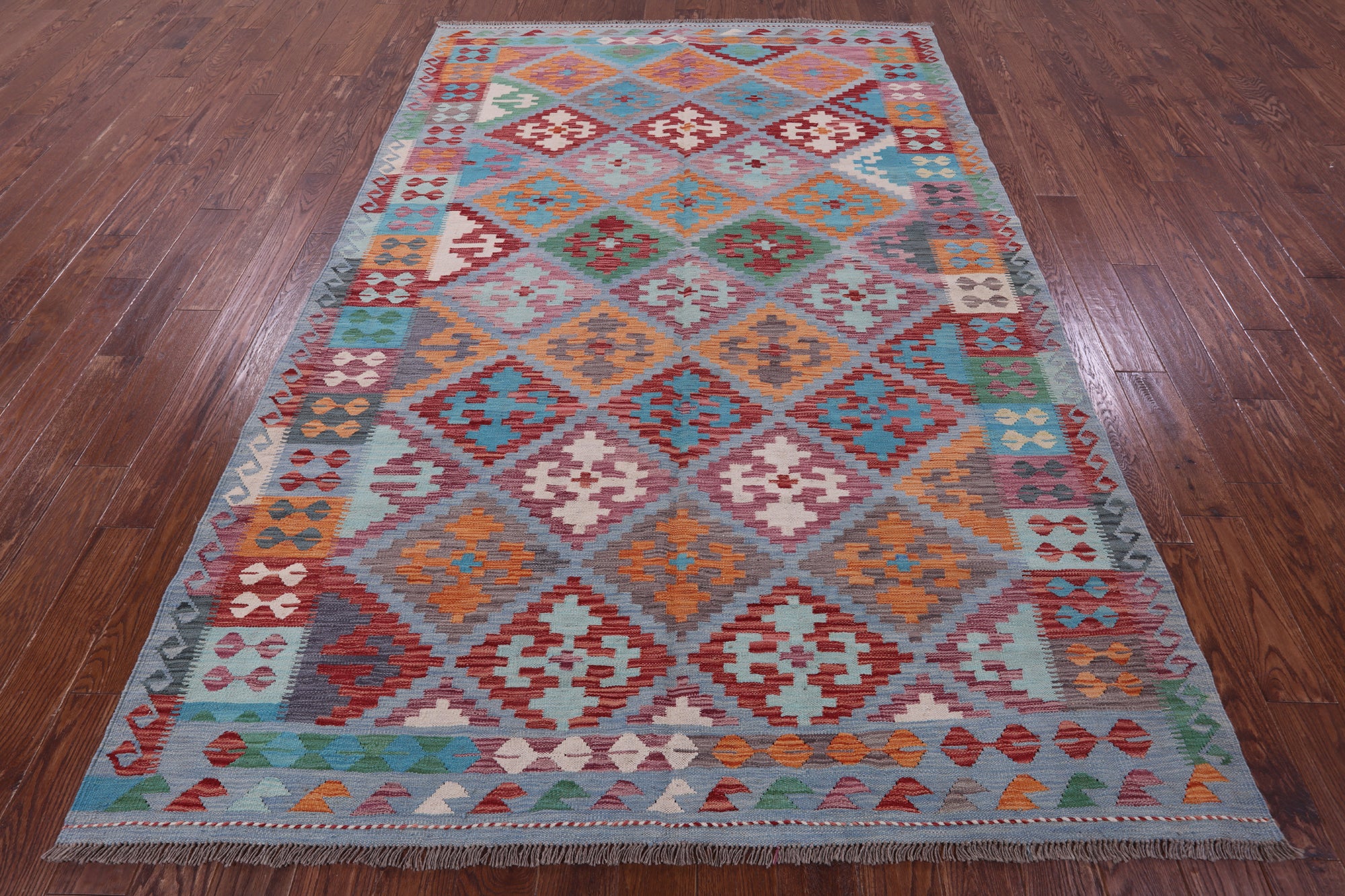 Reversible Kilim Flat Weave Wool On Wool Rug - 6' 6" X 9' 9" - Golden Nile