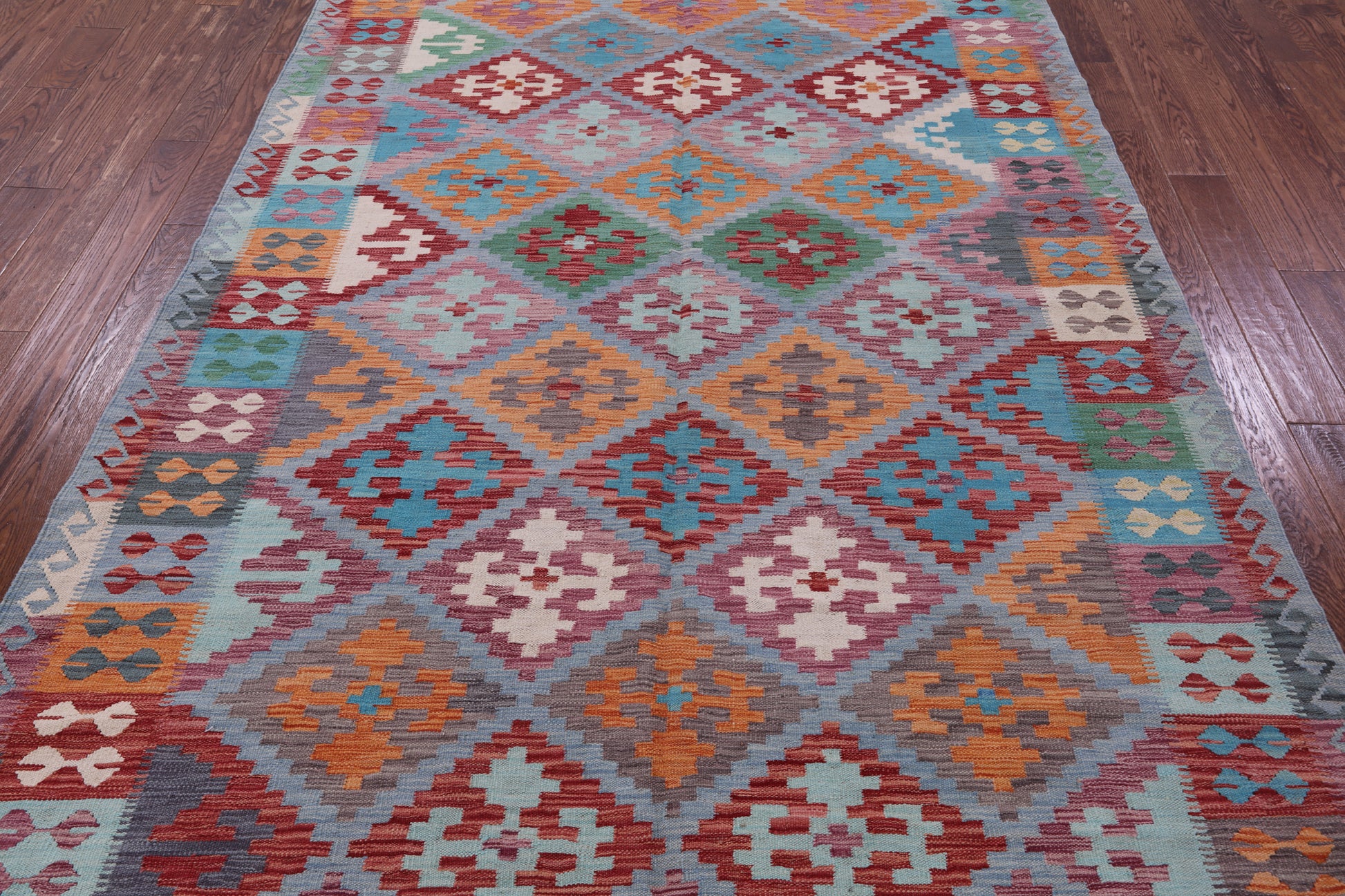 Reversible Kilim Flat Weave Wool On Wool Rug - 6' 6" X 9' 9" - Golden Nile