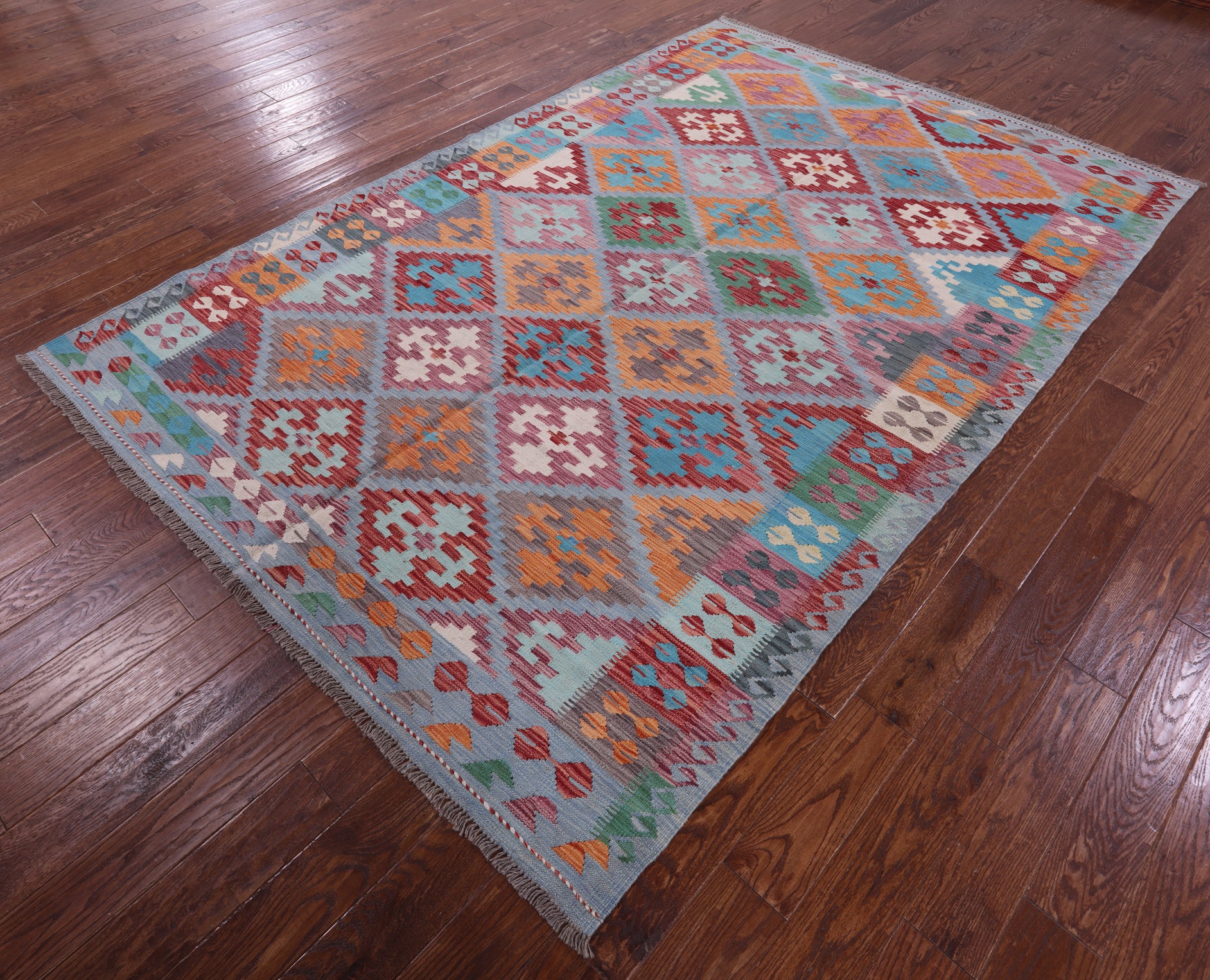 Reversible Kilim Flat Weave Wool On Wool Rug - 6' 6" X 9' 9" - Golden Nile