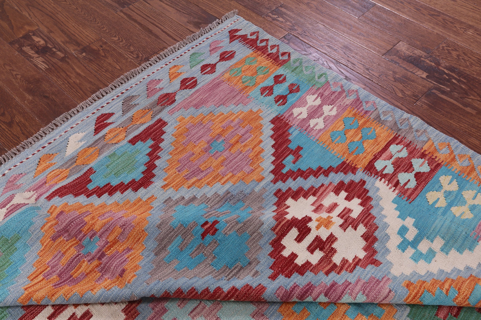 Reversible Kilim Flat Weave Wool On Wool Rug - 6' 6" X 9' 9" - Golden Nile