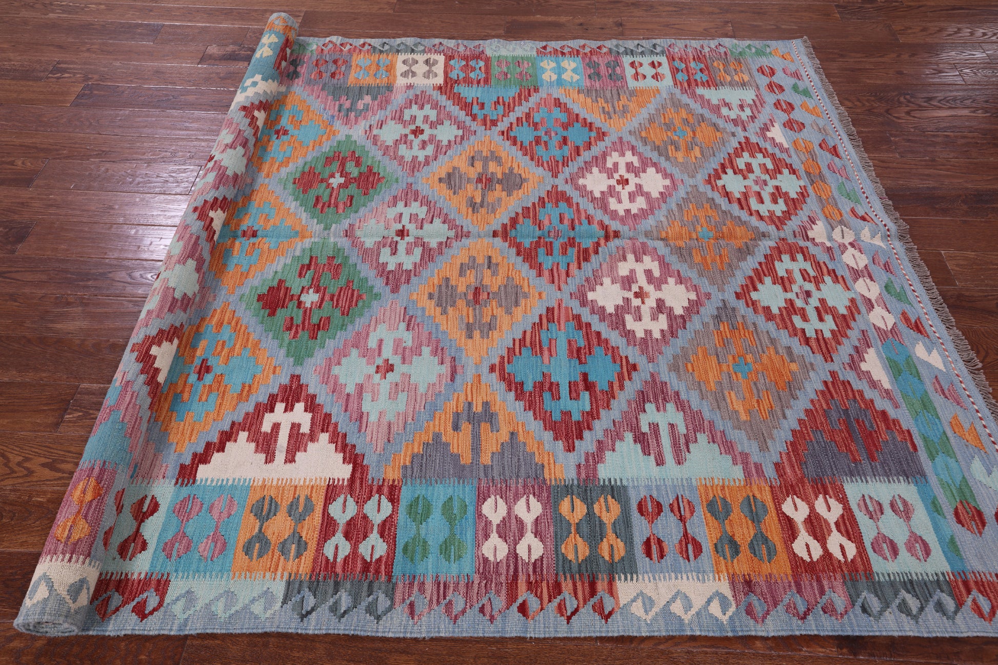 Reversible Kilim Flat Weave Wool On Wool Rug - 6' 6" X 9' 9" - Golden Nile