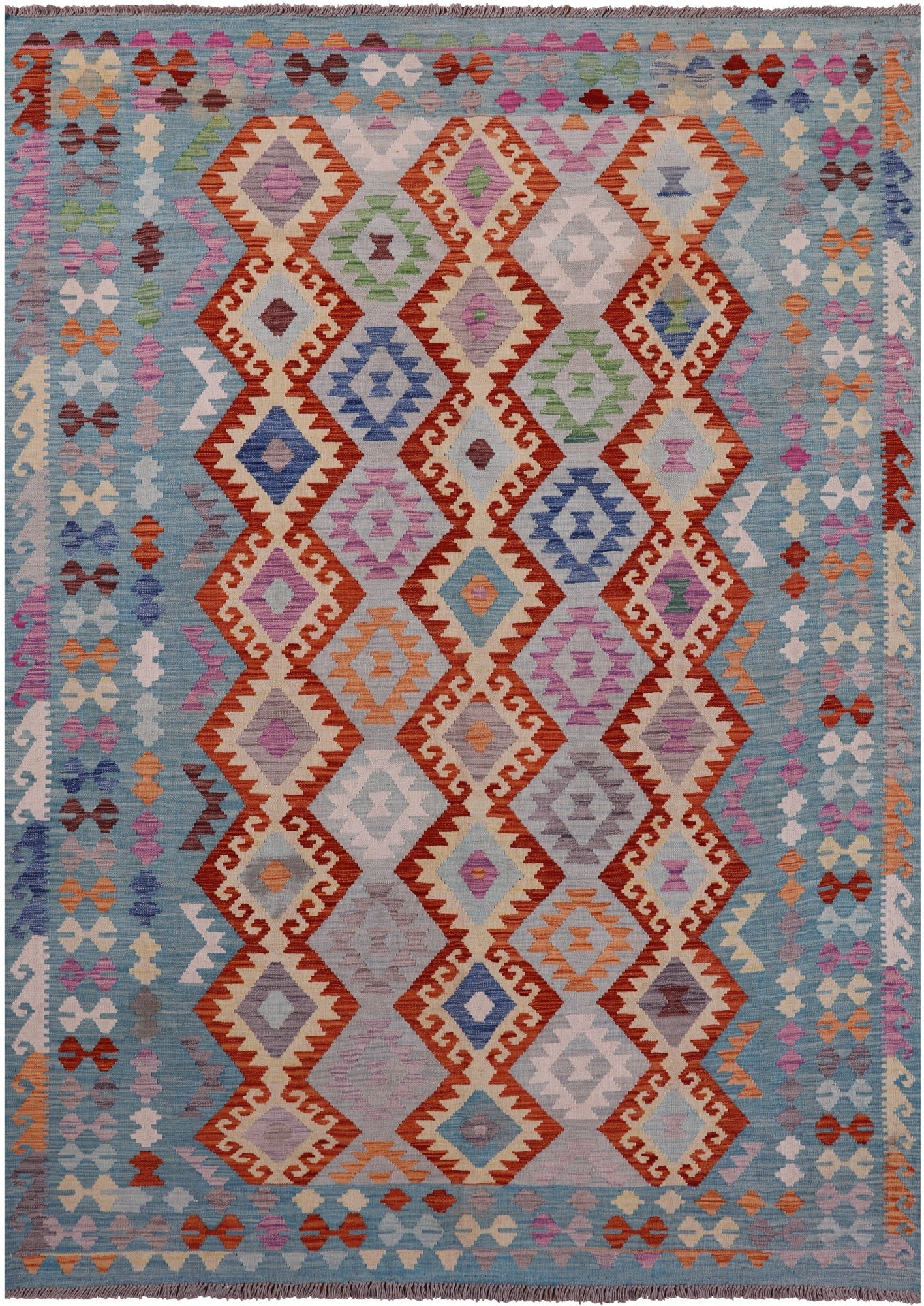 Reversible Kilim Flat Weave Wool On Wool Rug - 6' 8" X 9' 7" - Golden Nile
