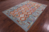 Reversible Kilim Flat Weave Wool On Wool Rug - 6' 8" X 9' 7" - Golden Nile