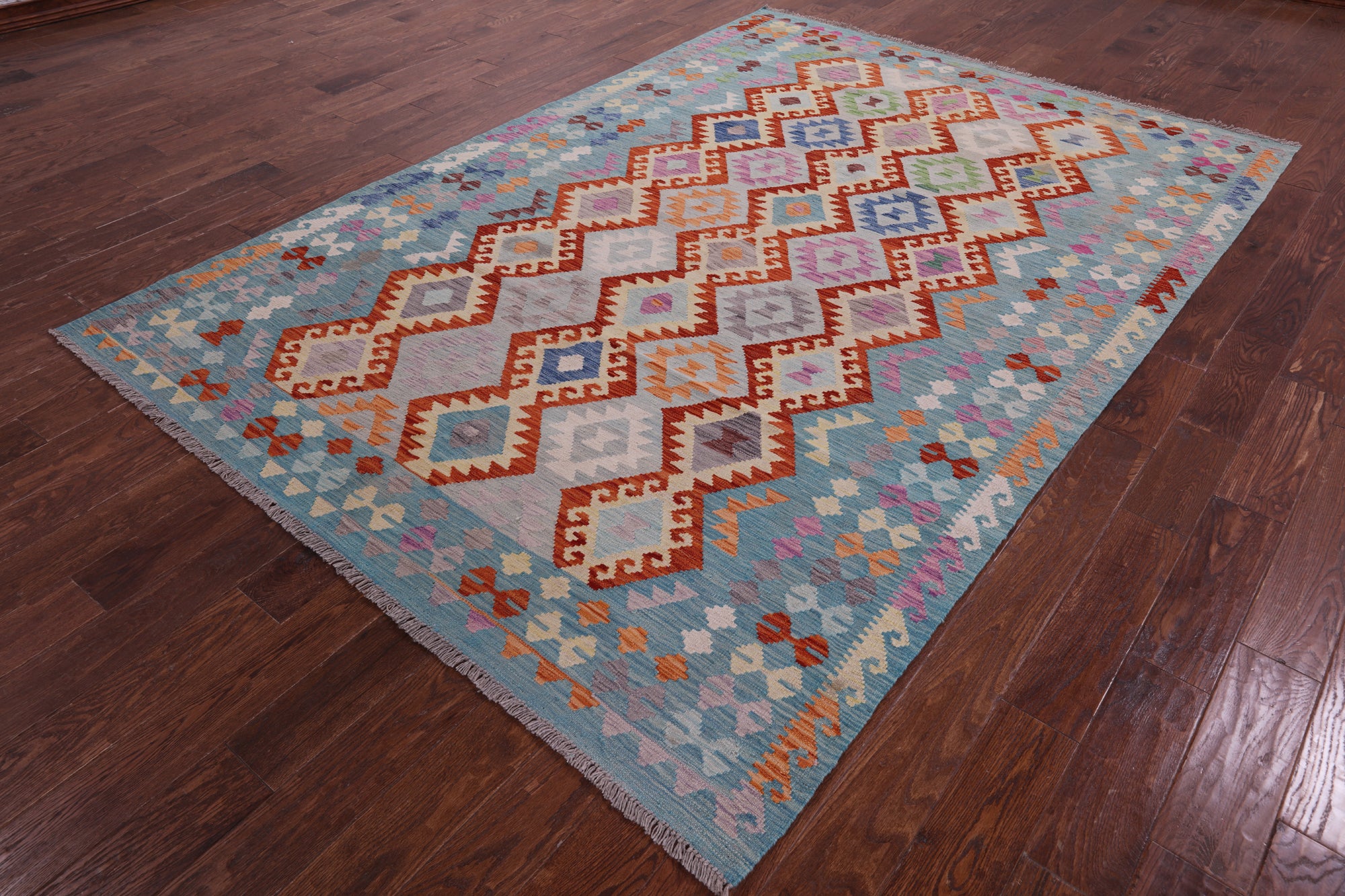Reversible Kilim Flat Weave Wool On Wool Rug - 6' 8" X 9' 7" - Golden Nile