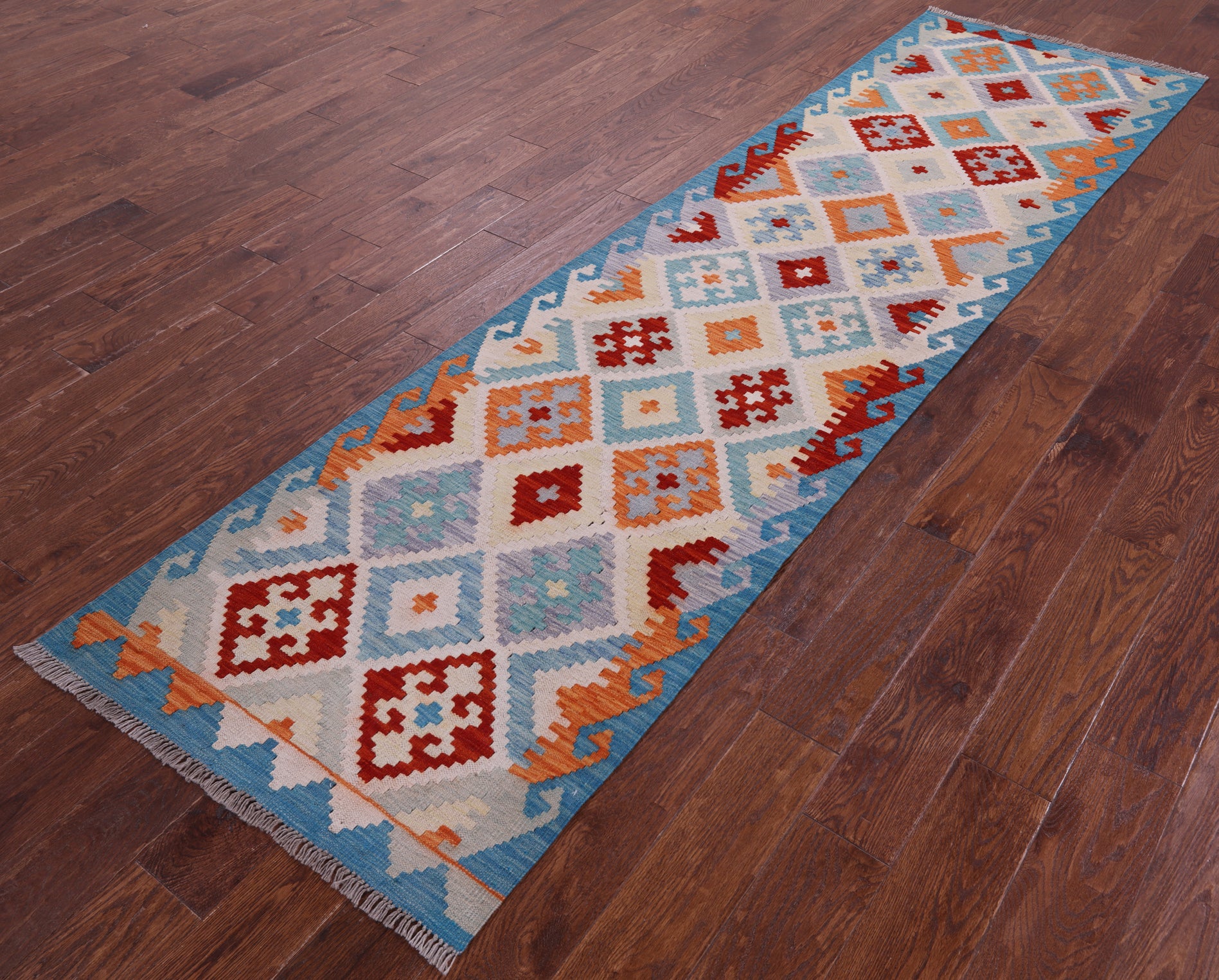 Reversible Kilim Flat Weave Wool On Wool Runner Rug - 2' 7" X 9' 9" - Golden Nile
