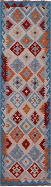 Reversible Kilim Flat Weave Wool On Wool Runner Rug - 2' 7" X 9' 9" - Golden Nile